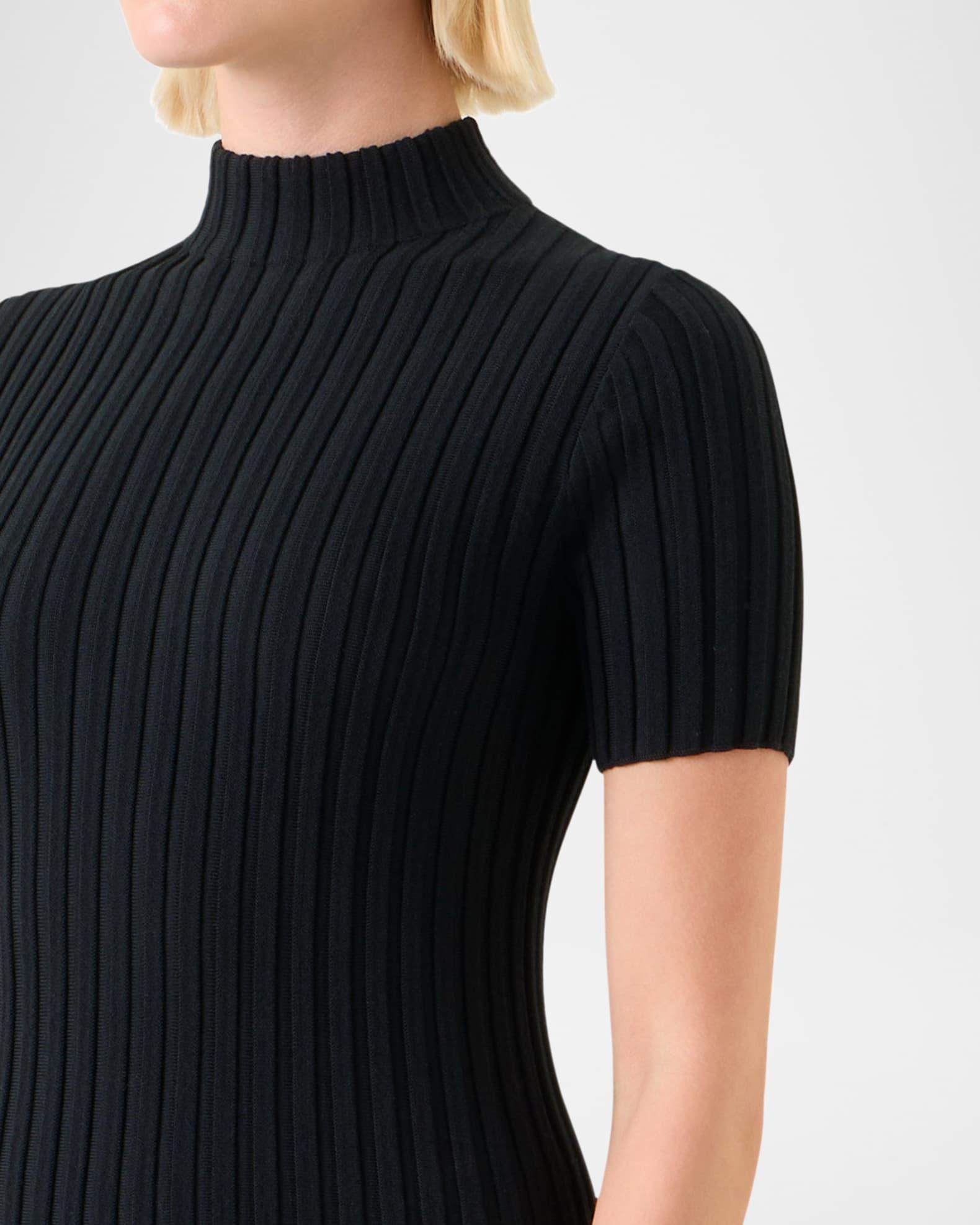 Mock-Neck Short-Sleeve Reverse Rib Knit Sweater Product Image