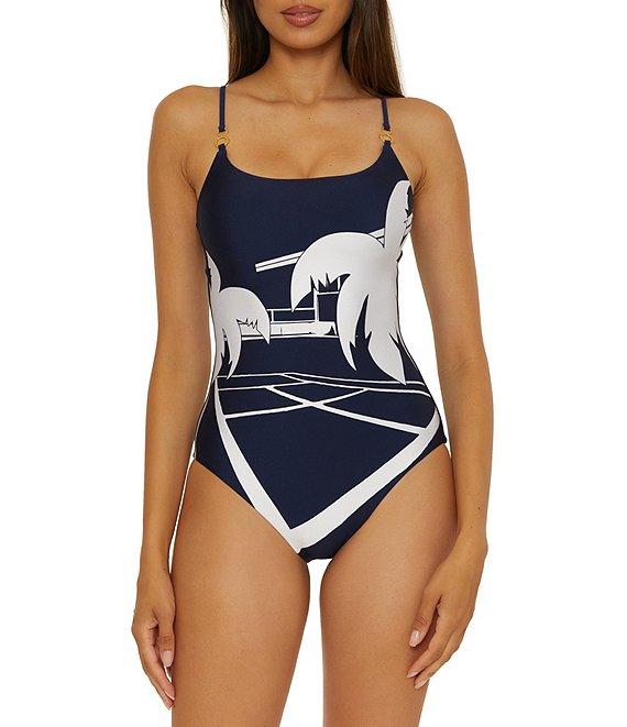 Trina Turk Trina Tennis Scenic Print Square Neck One Piece Swimsuit Product Image