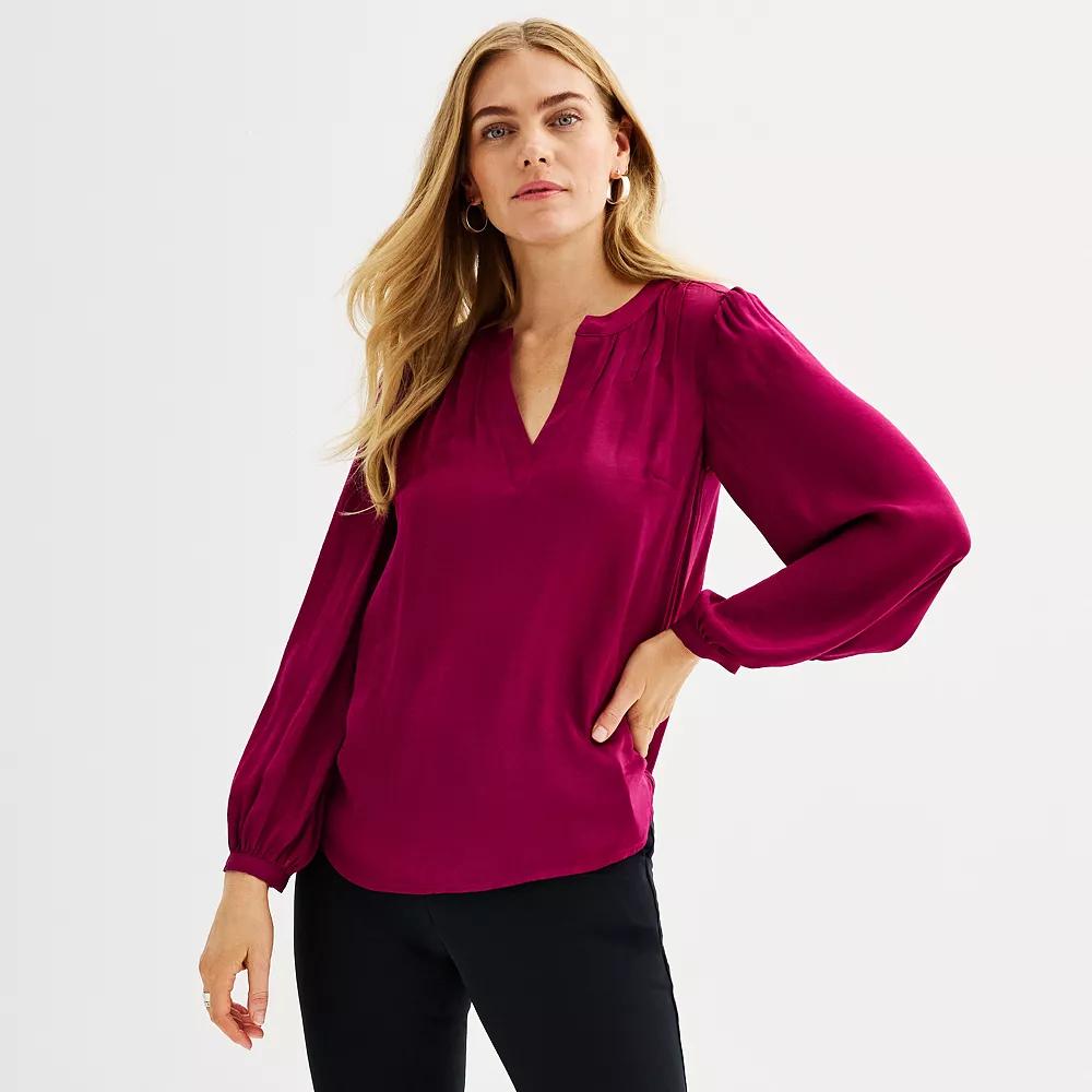 Women's Nine West Y-Neck Pintuck Blouse, Size: XXL, Australian Orchid Product Image