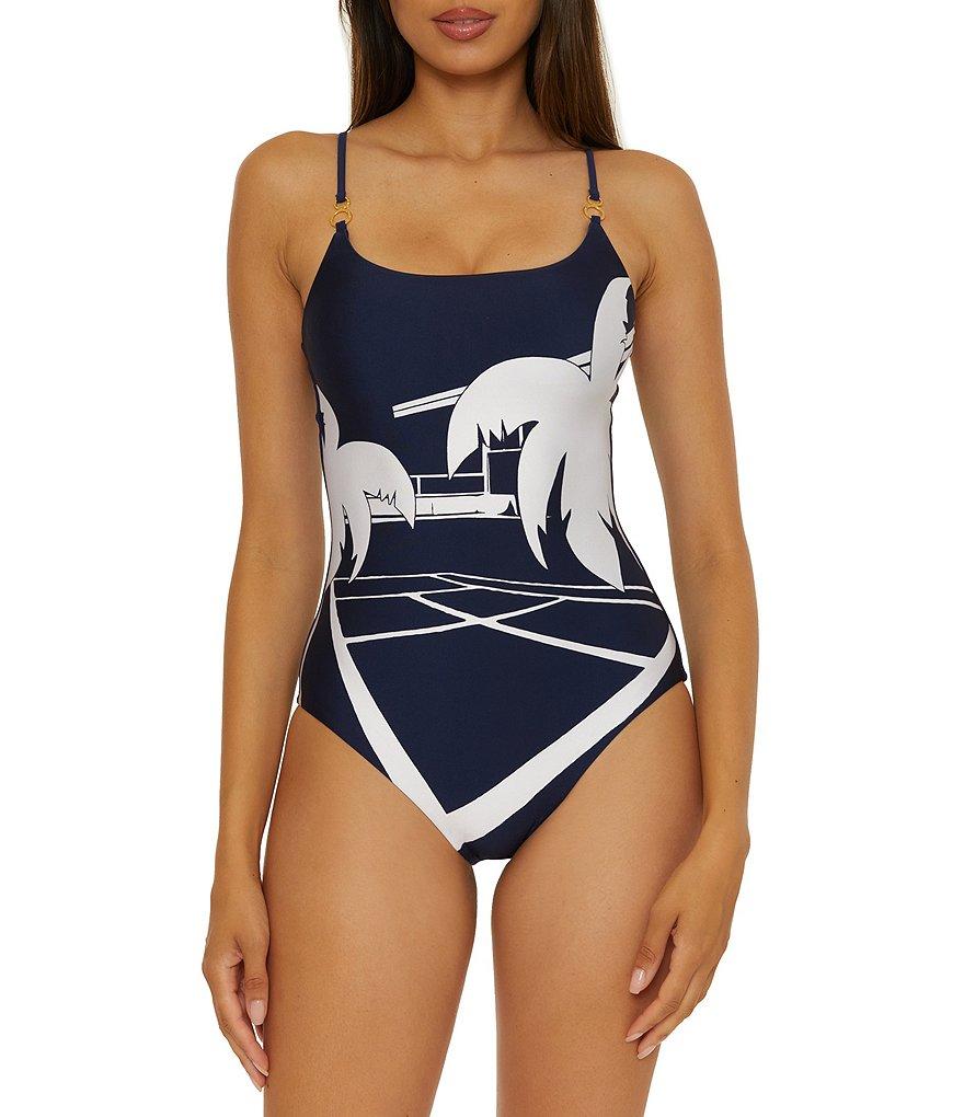 Trina Turk Trina Tennis Scenic Print Square Neck One Piece Swimsuit Product Image
