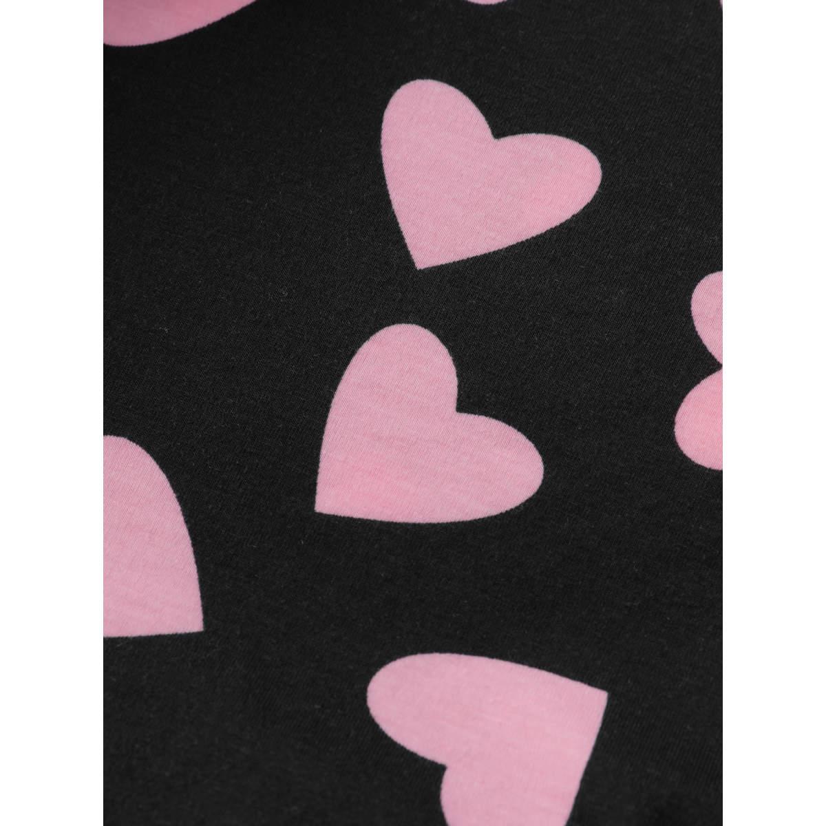 Plus Size Sweet Hearts Stretchy Waist Knit Loungewear Set Women Black Long Sleeve Round Neck Leisure Loungewear Sets BloomChic 22-24/3X Product Image