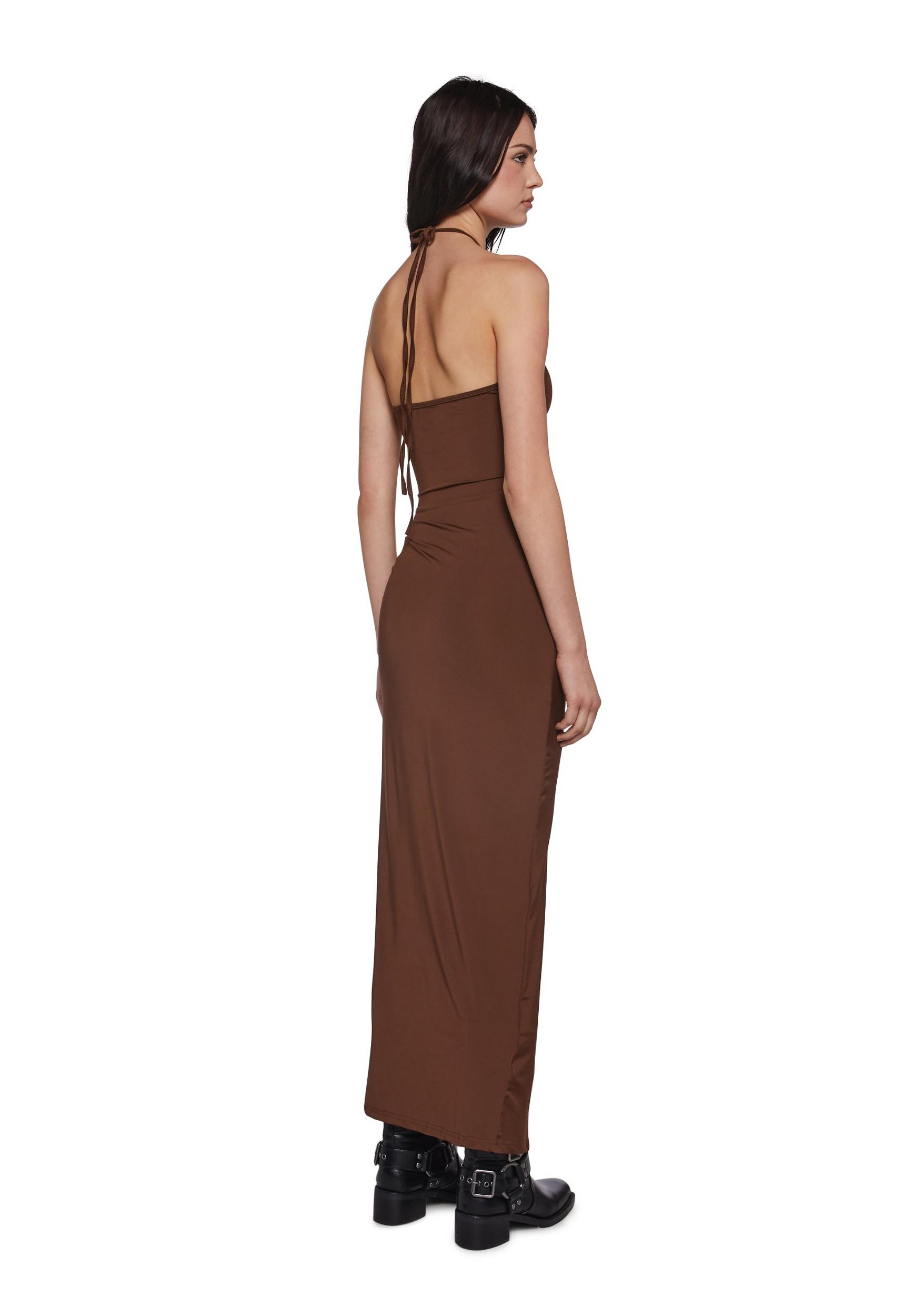 Womens Sexy Backless Maxi Dress - Brown Product Image