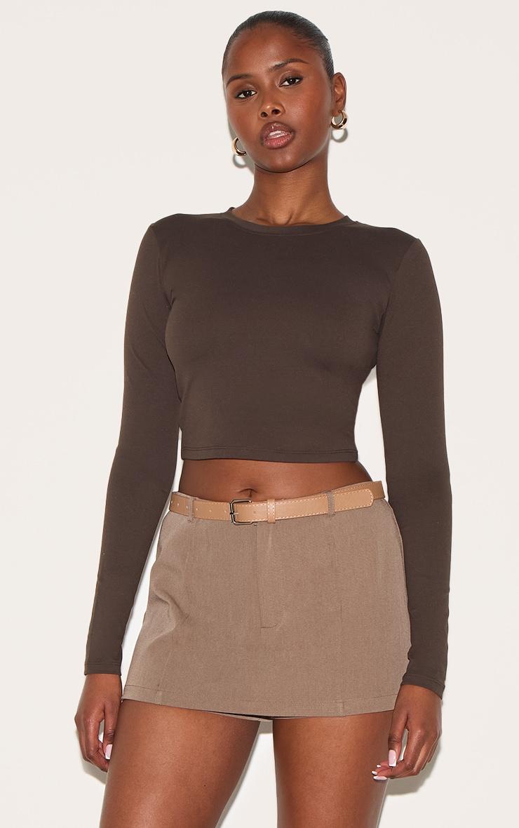 Brown Tailored Woven Belt Detail Skort Product Image