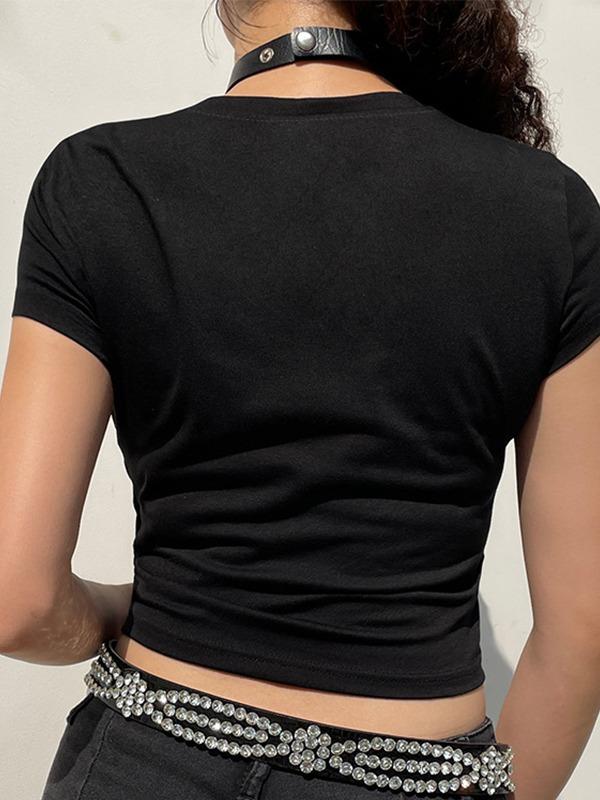 Rhinestone Heart Wing Pattern Crop Top Product Image