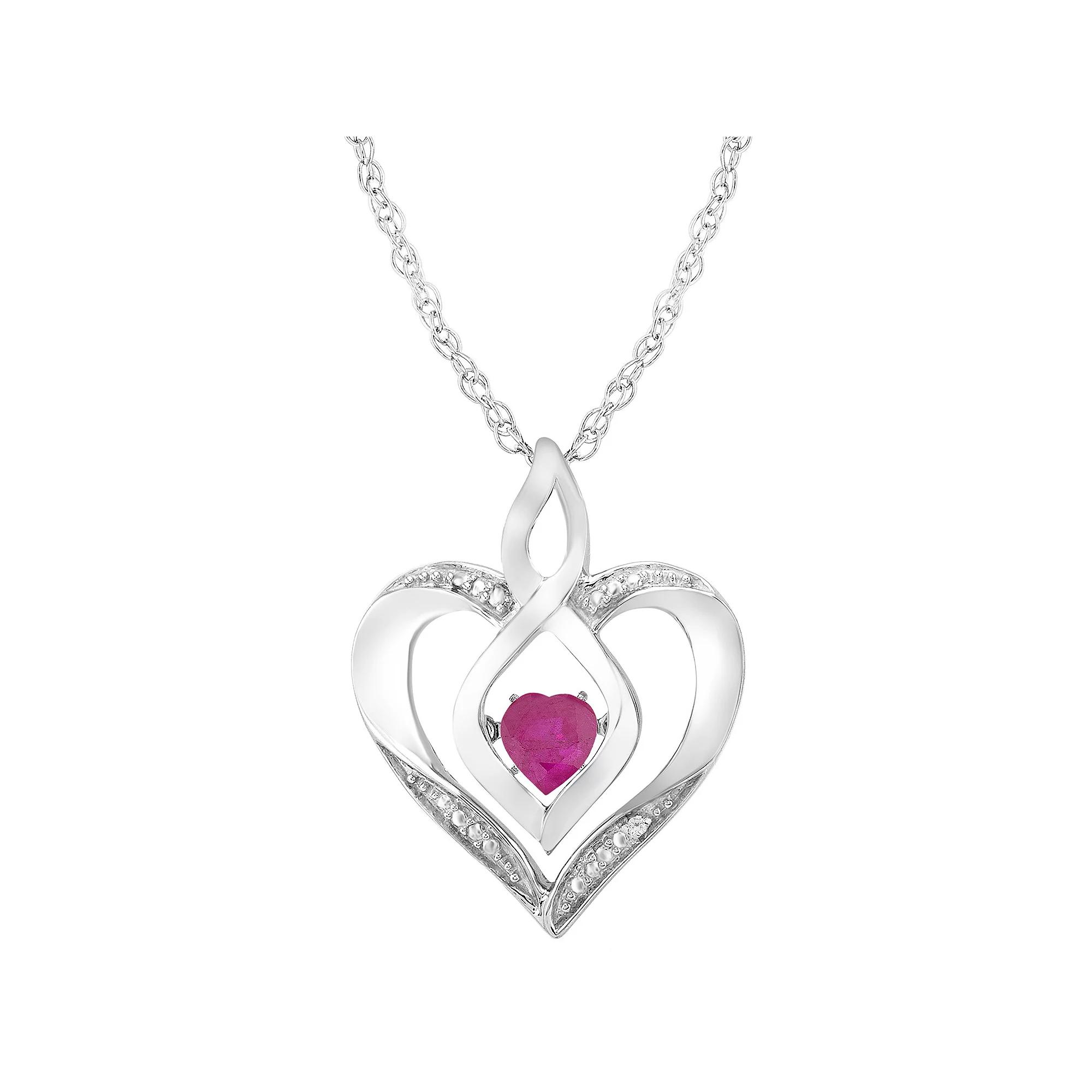 Sterling Silver Gemstone & Diamond Accent Heart Pendant Necklace, Women's, Size: 18", Red Product Image