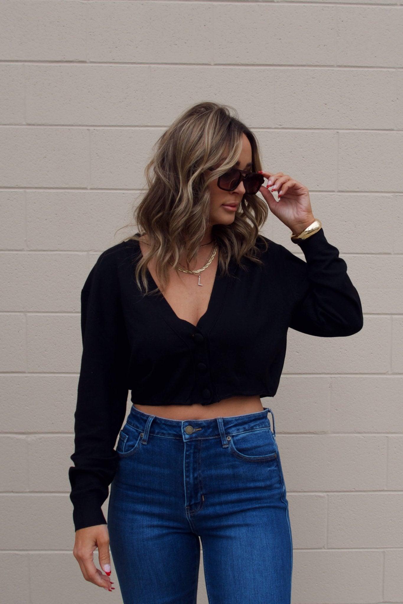 Black V Neck Buttoned Cardigan Female Product Image