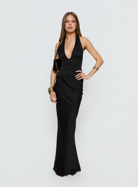 In A Trance Halter Corset Maxi Dress Black Product Image