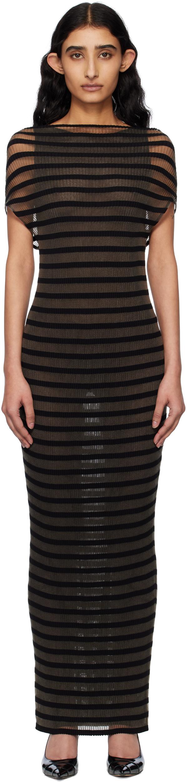 JEAN PAUL GAULTIER Mariniere Striped Cap-sleeve Nylon Maxi Dress In Black Product Image