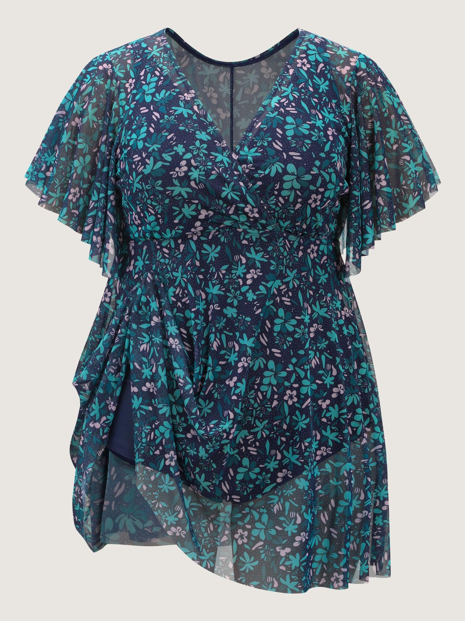Colorful Sheer Floral Print Swim Dress Female Product Image