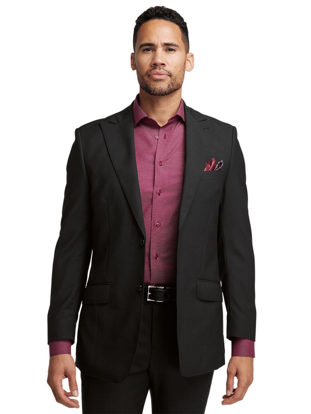 Wool Stretch Bengaline Peak Lapel Suit Jacket - Black Product Image