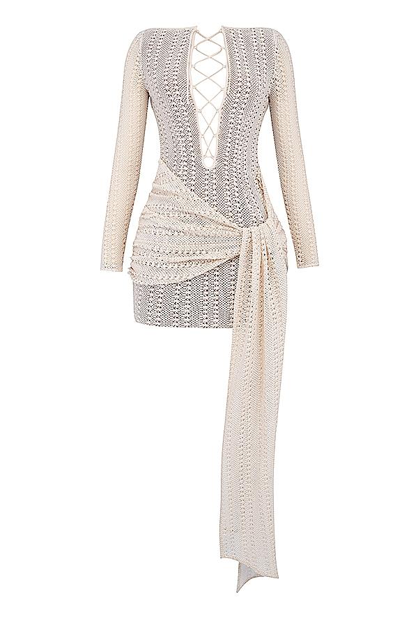 Carmelita  natural knit lace up dress Product Image