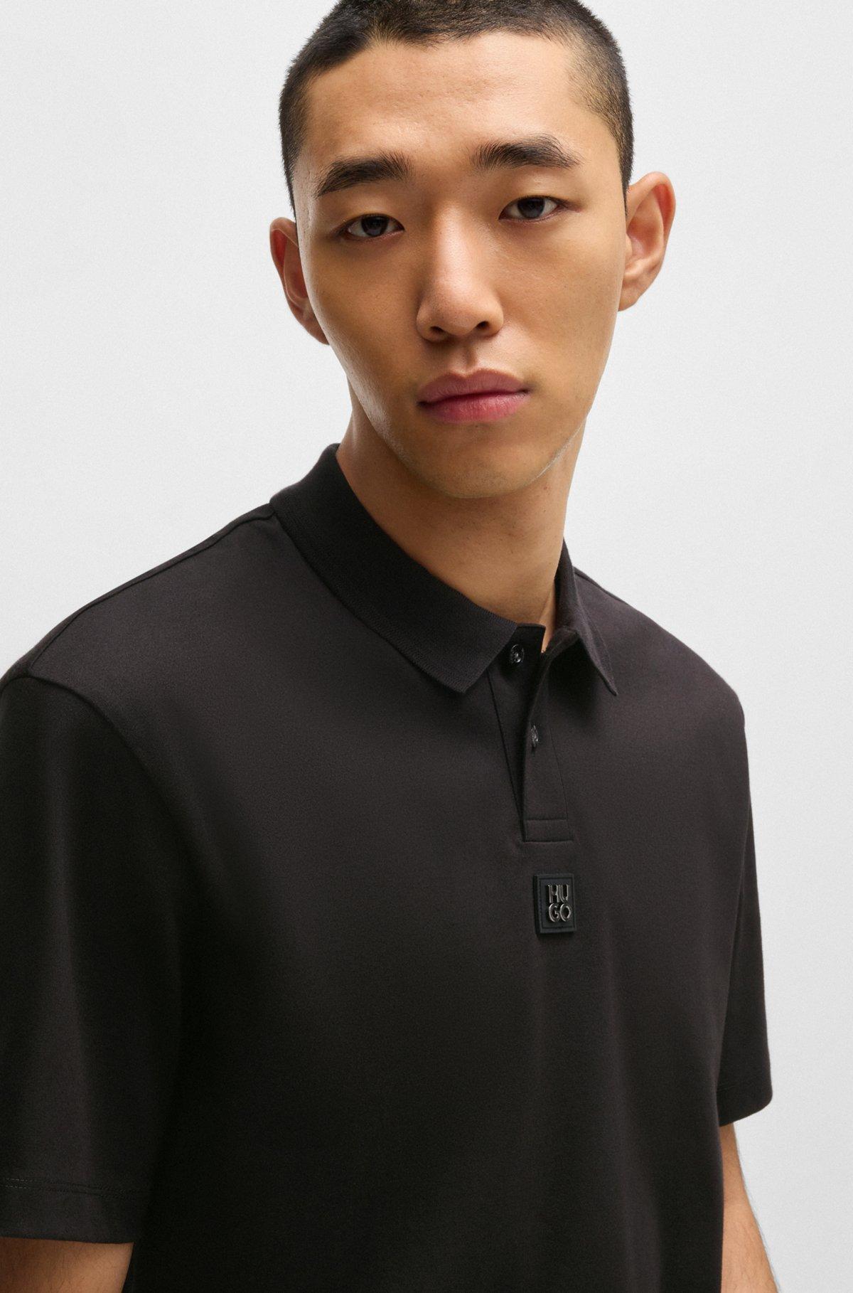 HUGO - Interlock-cotton polo shirt with stacked logo - Black Product Image