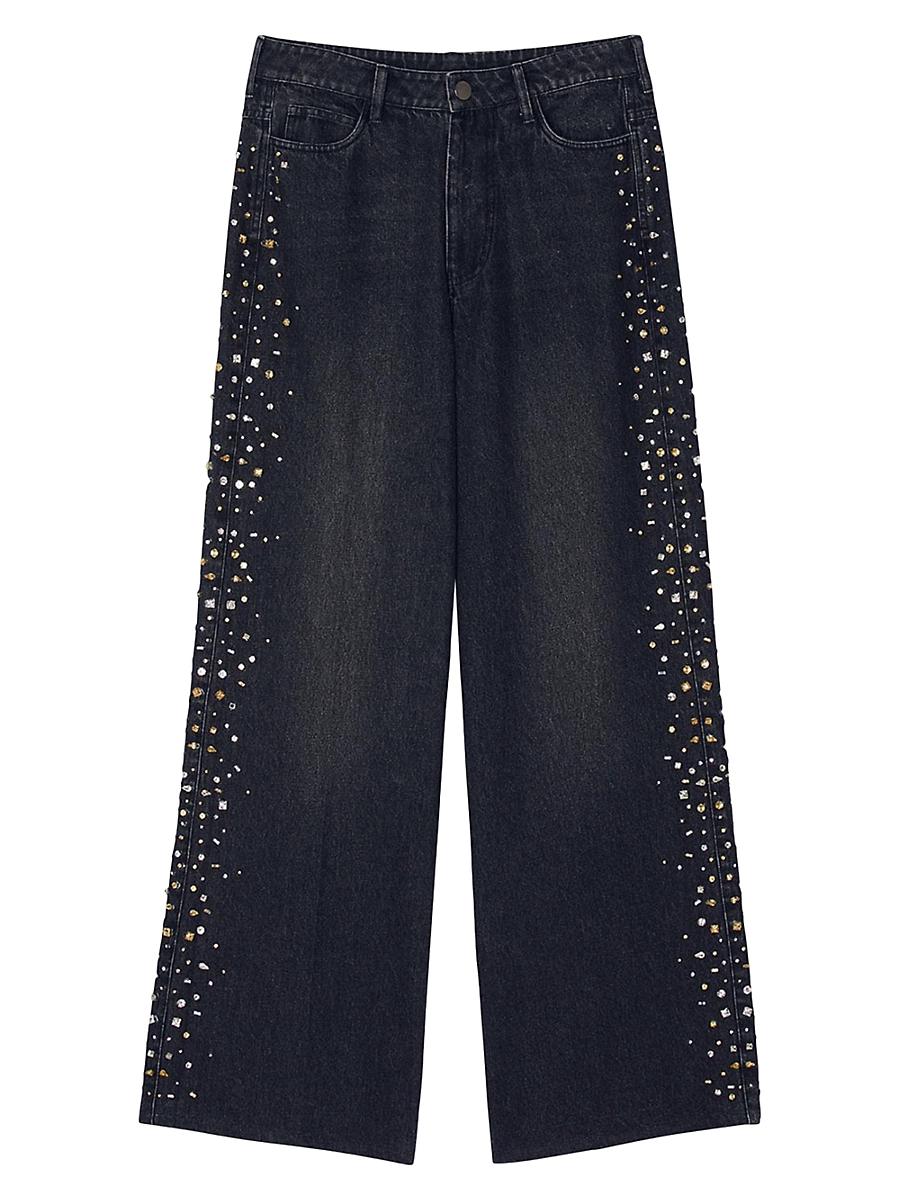 Womens Wide Leg Rhinestone Jeans Product Image