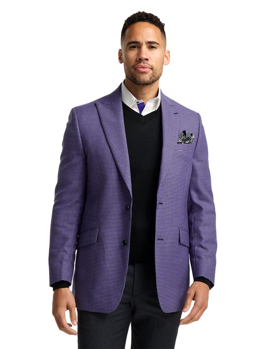 Wool Houndstooth Single Breasted Peak Lapel Sport Coat - Purple Product Image