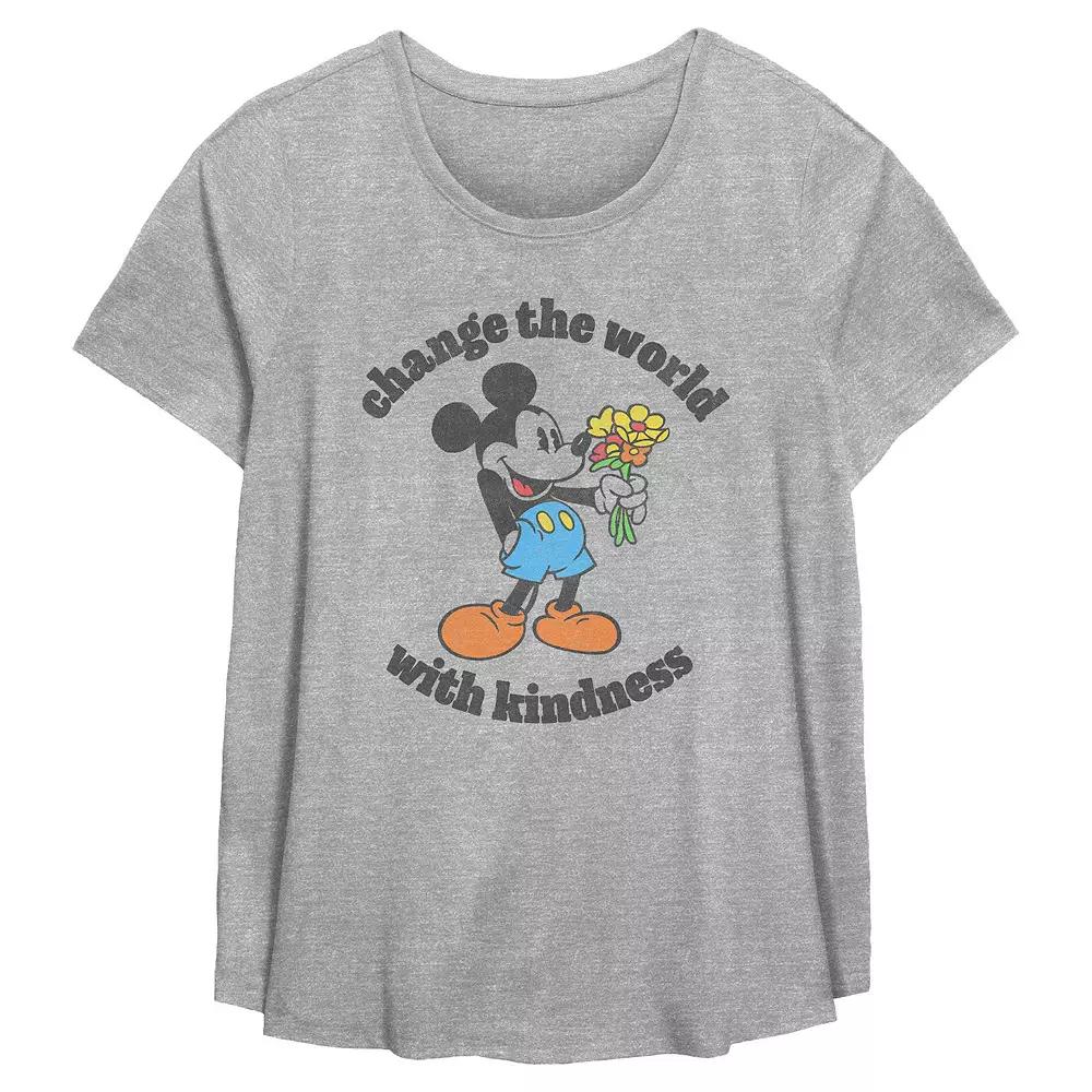 Disney's Mickey Mouse Change The World With Kindness Plus Size Flowy Graphic Tee, Women's, Size: 1XL, Grey Gray Product Image