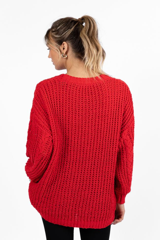 Wide Open Spaces Red Chenille Cable Knit Oversized Sweater FINAL SALE Product Image