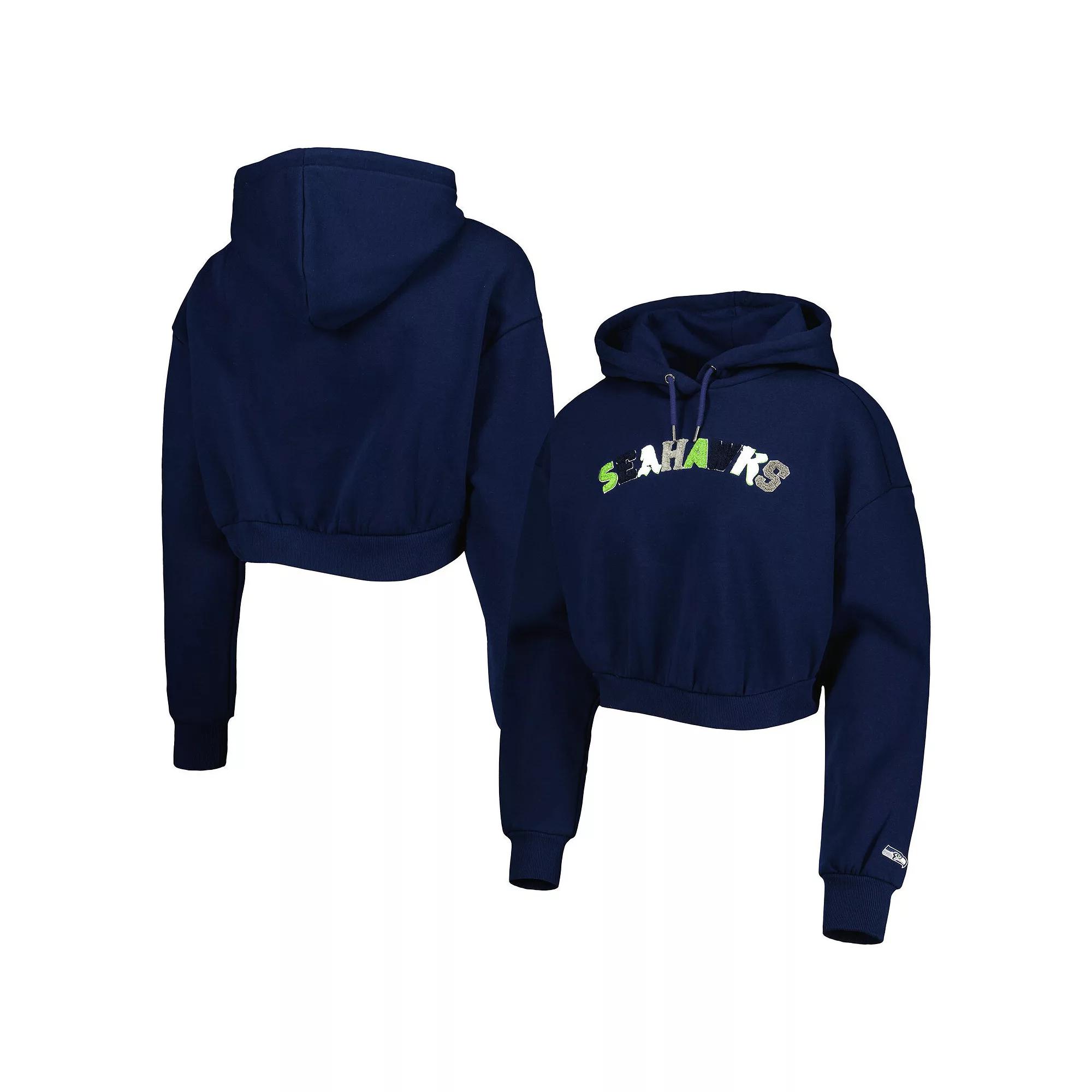 Women's The Wild Collective College Navy Seattle Seahawks Cropped Pullover Hoodie,  Product Image