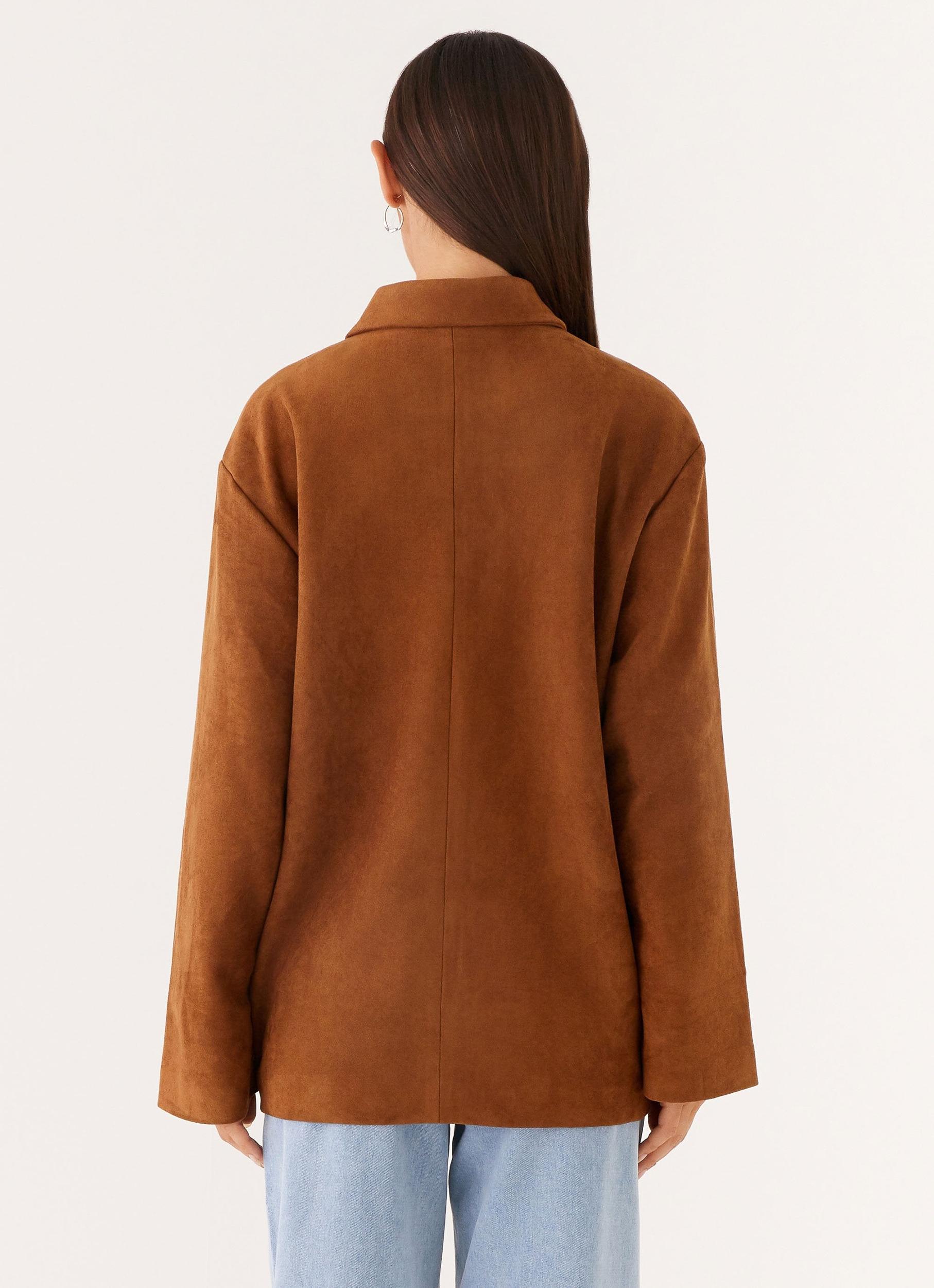 Devika Faux Suede Boxy Jacket - Brown Product Image