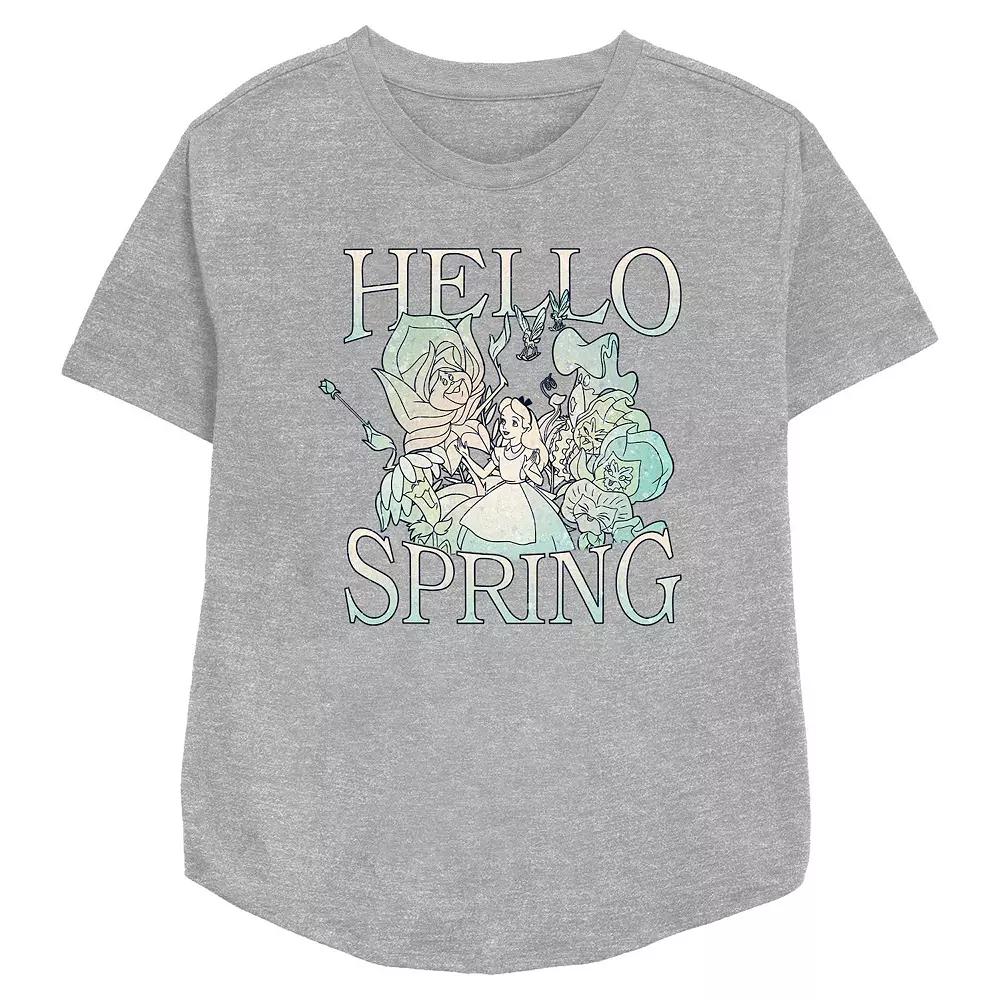 Disney's Alice In Wonderland Hello Spring Women's Relaxed Fit Graphic Tee, Size: XL, Athletic Grey Product Image