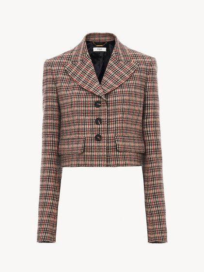 Cropped Spencer jacket in houndstooth wool Product Image
