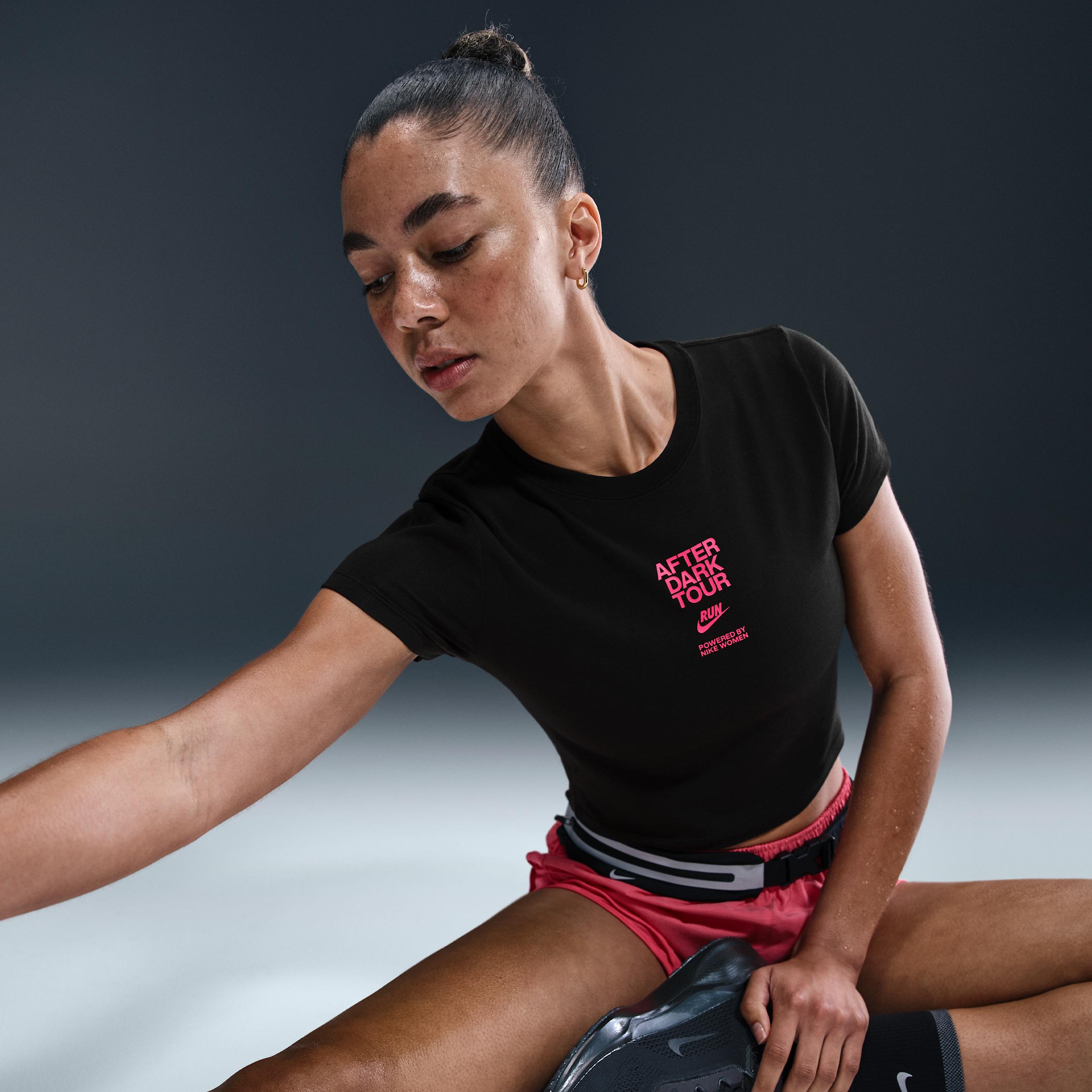 Nike Womens After Dark Tour Slim Short-Sleeve Cropped T-Shirt | IF4066-010 Product Image