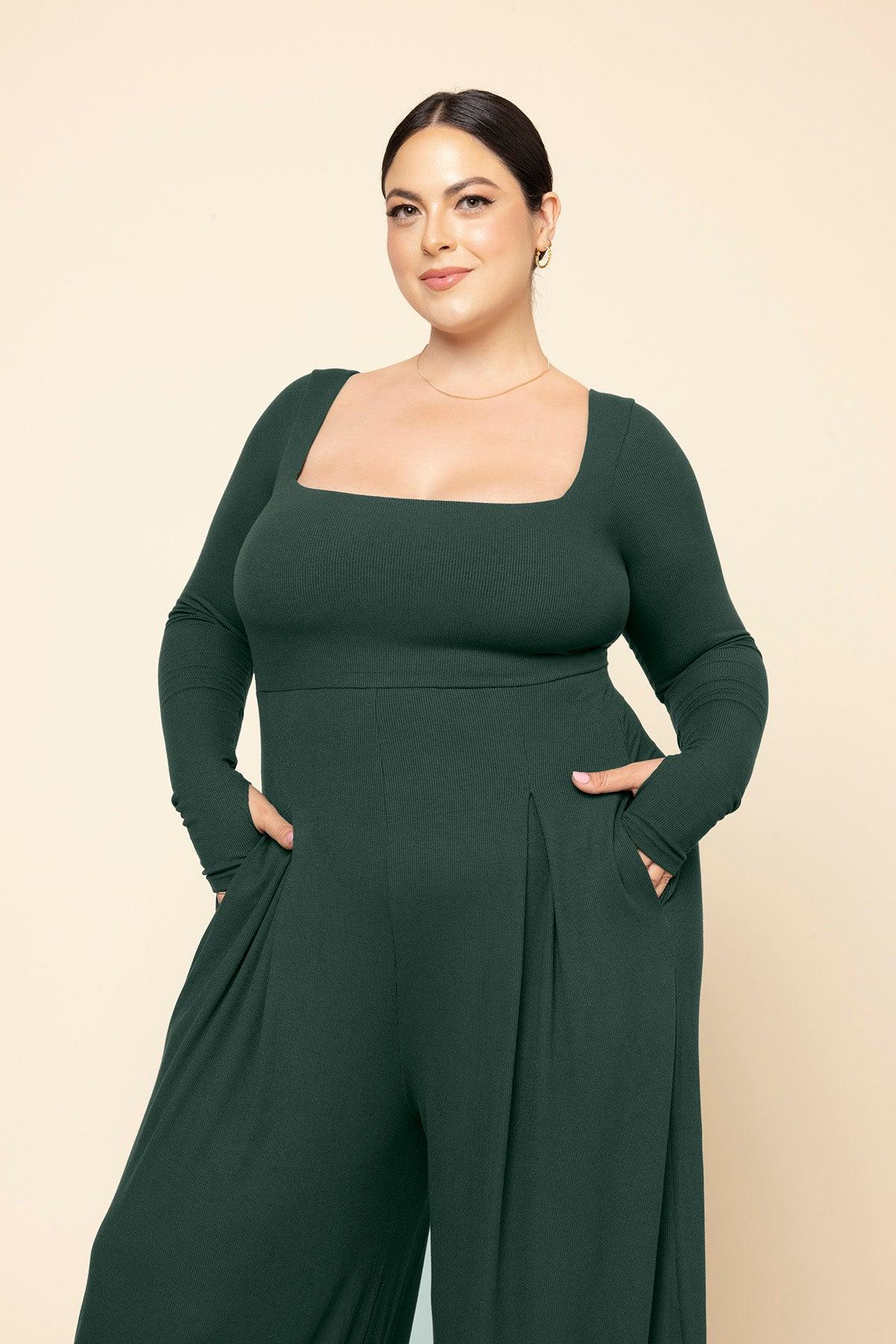 Go With The Flow Long Sleeve Jumpsuit - Pine Product Image