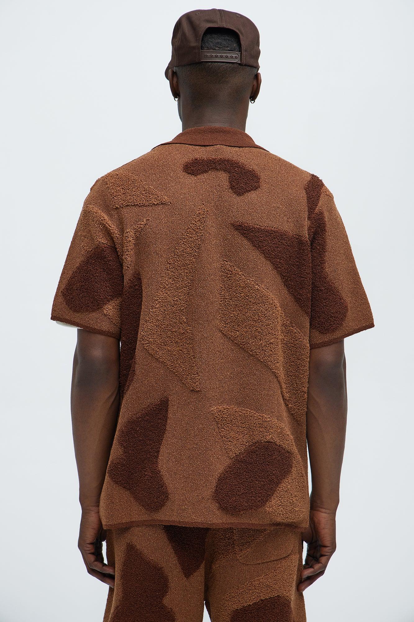 Auron Cuban Collar Knitted Shirt - Brown/combo Product Image