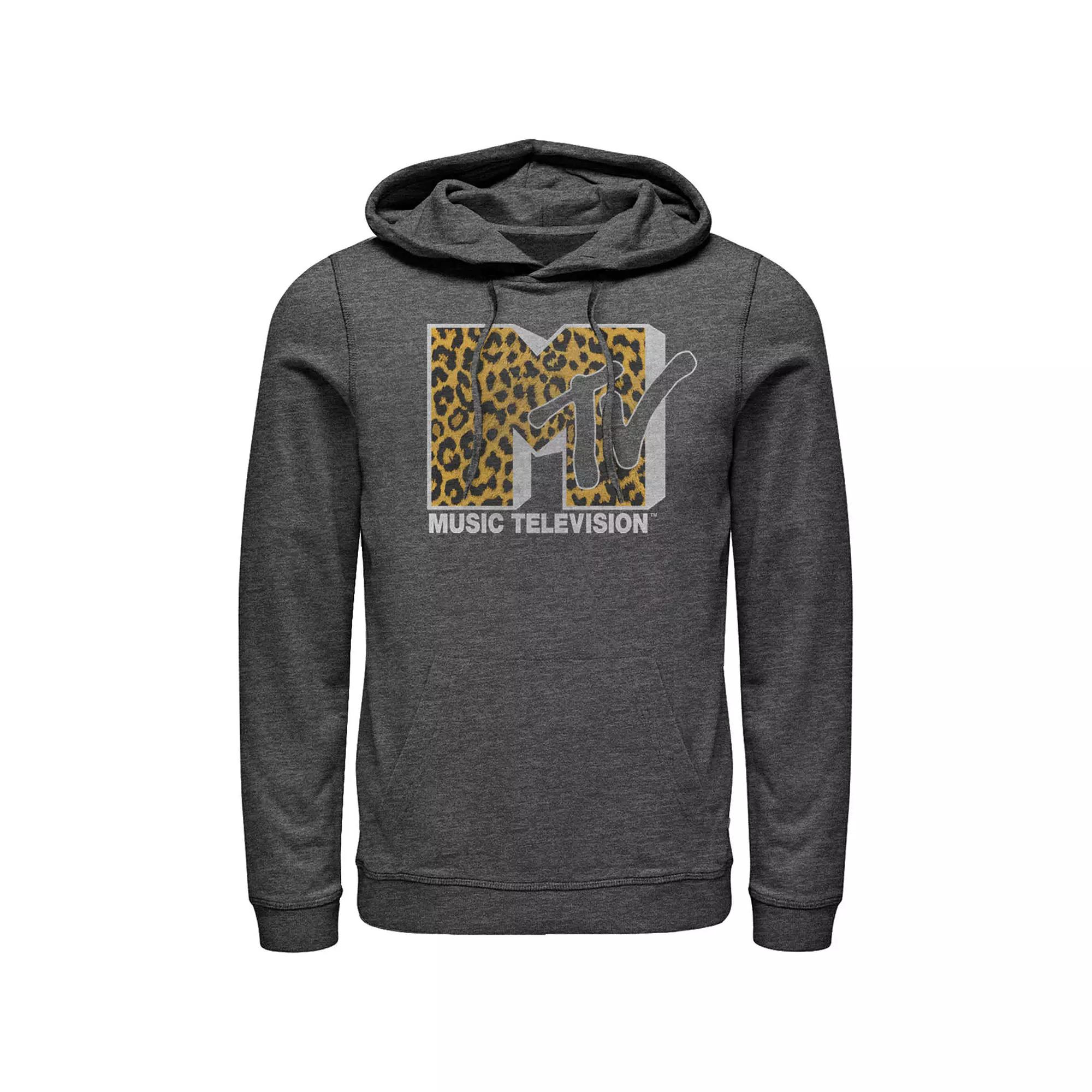 Men's MTV Logo Cheetah Print Hoodie, Size: Medium, Char Hthr Product Image