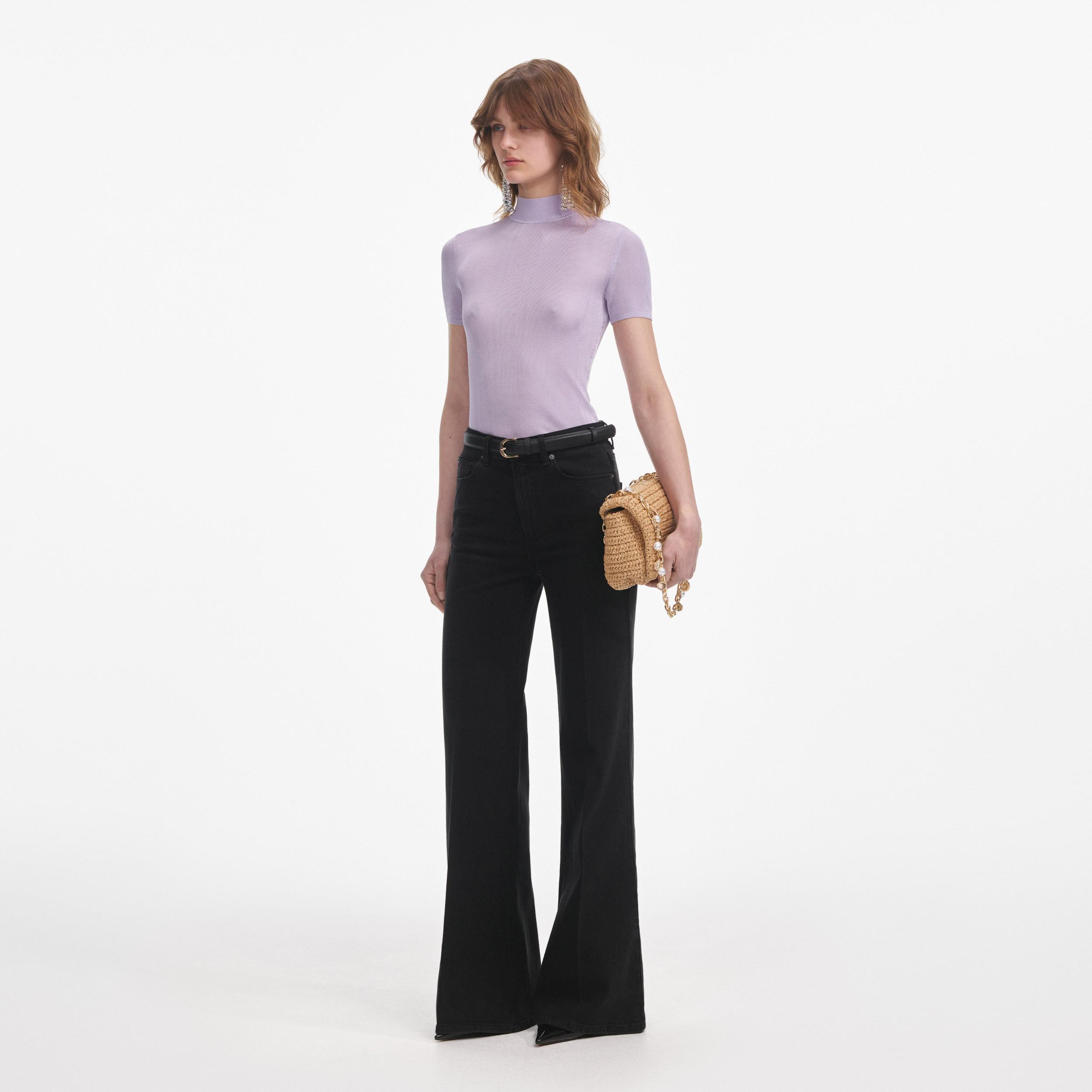 Lilac Viscose Knit Short Sleeve Top Product Image