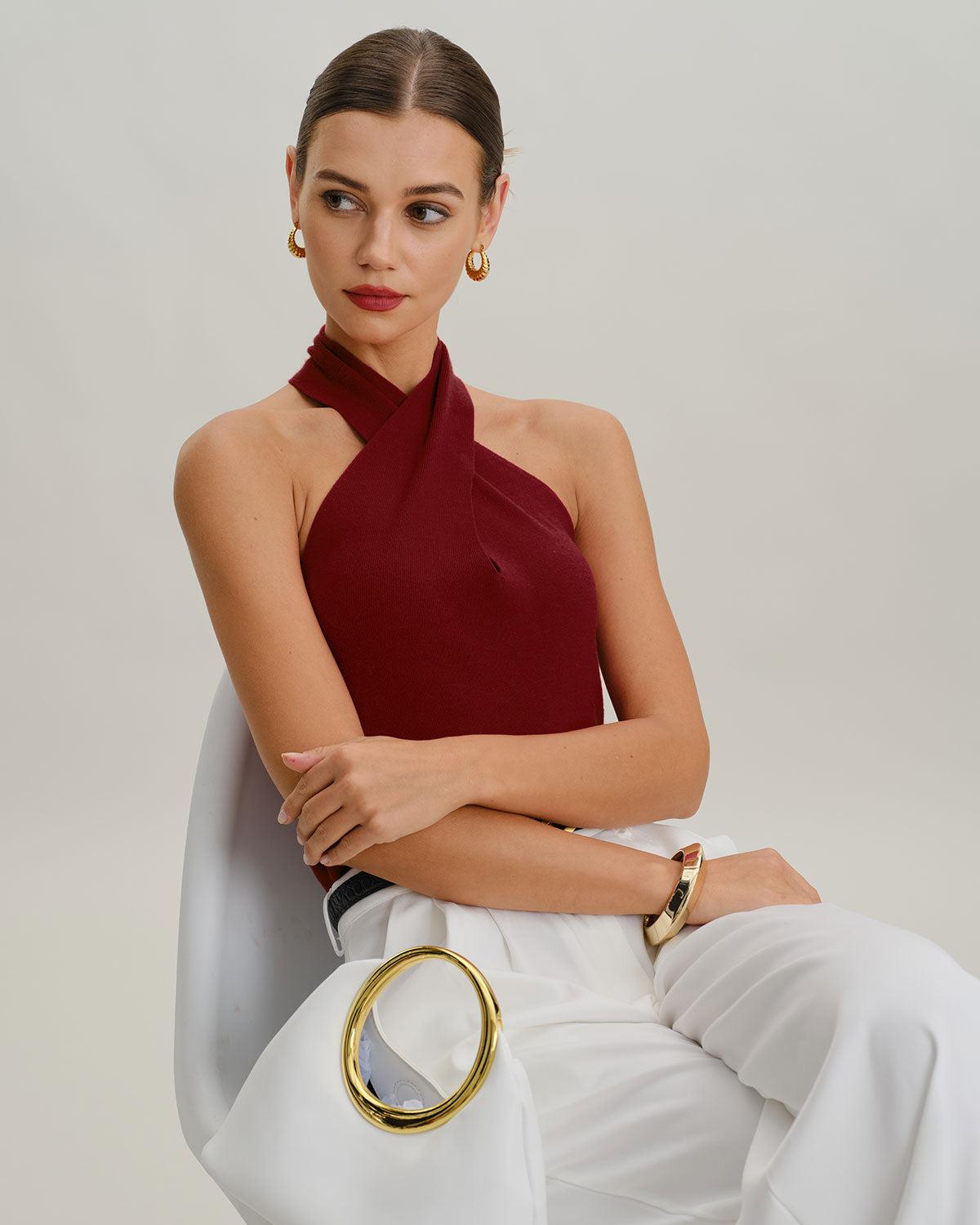 Red Knit Halter Vest Product Image