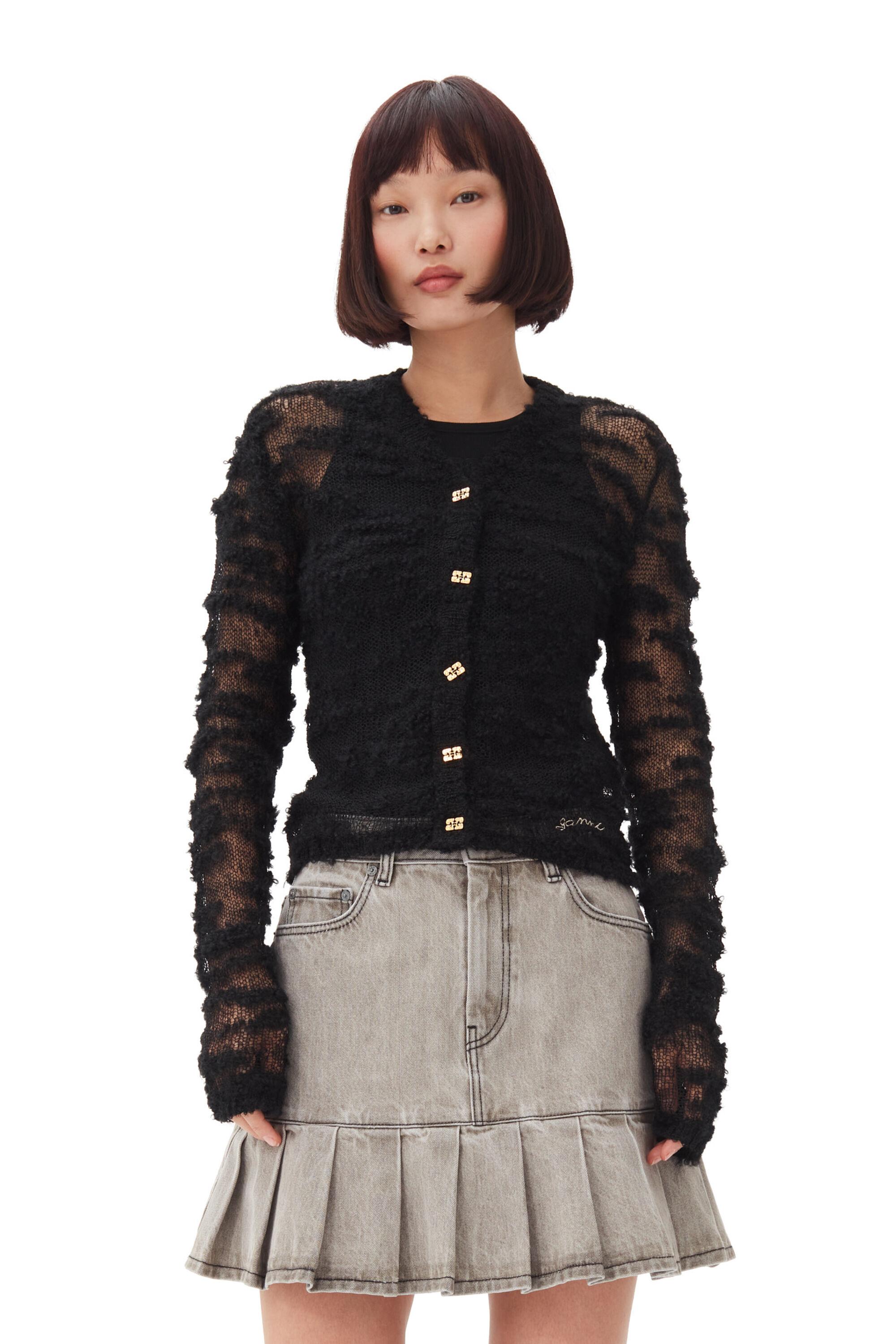 Black Alpaca Mohair Boucle Cardigan Product Image