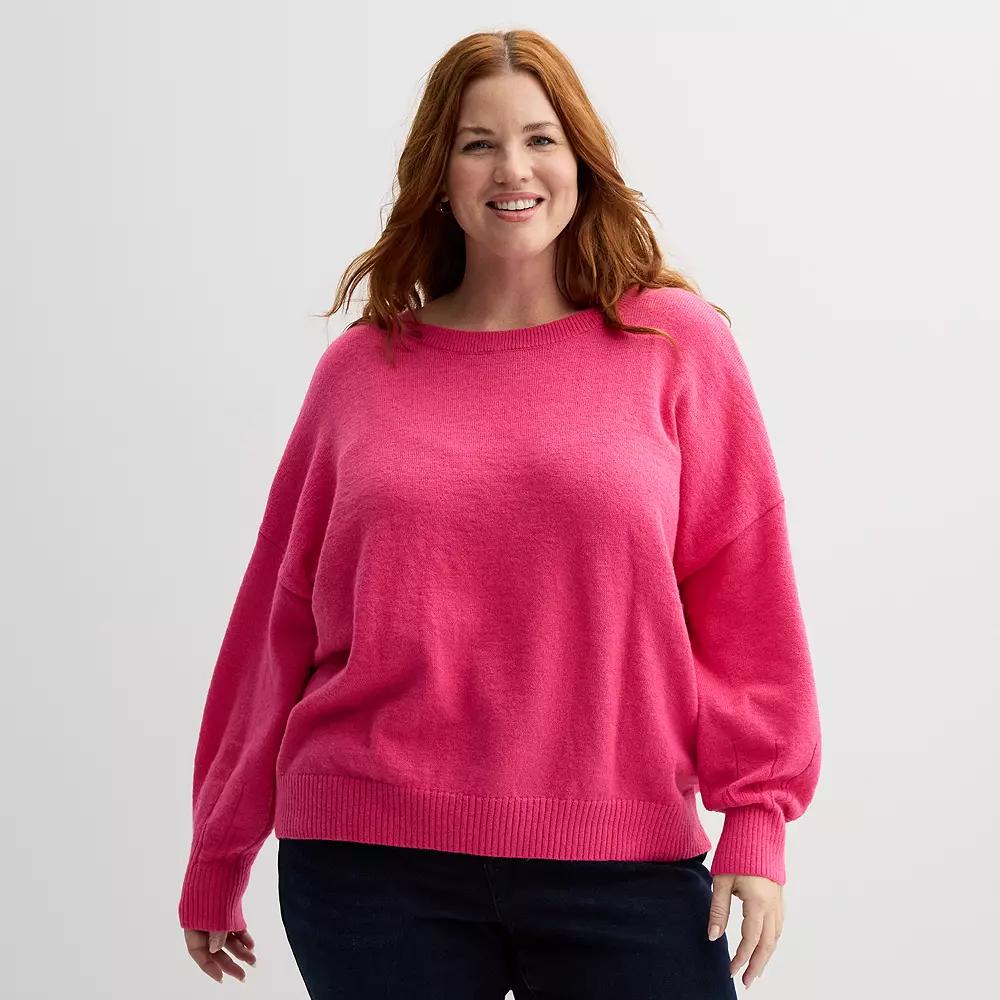 Plus Size Sonoma Goods For Life® Balloon Sleeve Sweater, Women's, Size: 2XL, Sudden Pink Product Image