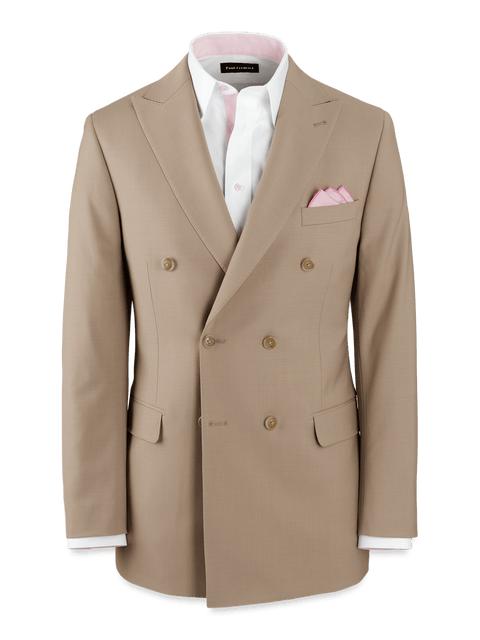 Wool Stretch Bengaline Peak Lapel Suit Jacket - Light Tan Product Image