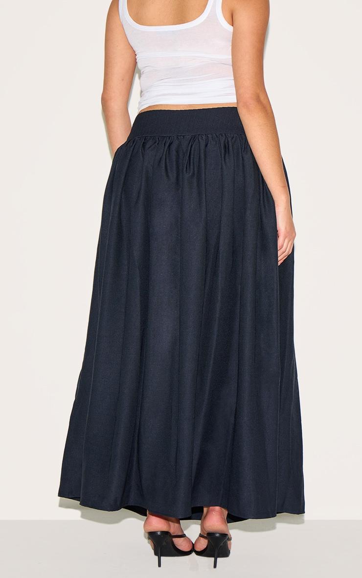 Plus Indigo Blue Wash Woven Drop Waist Rib Panel Maxi Skirt Product Image