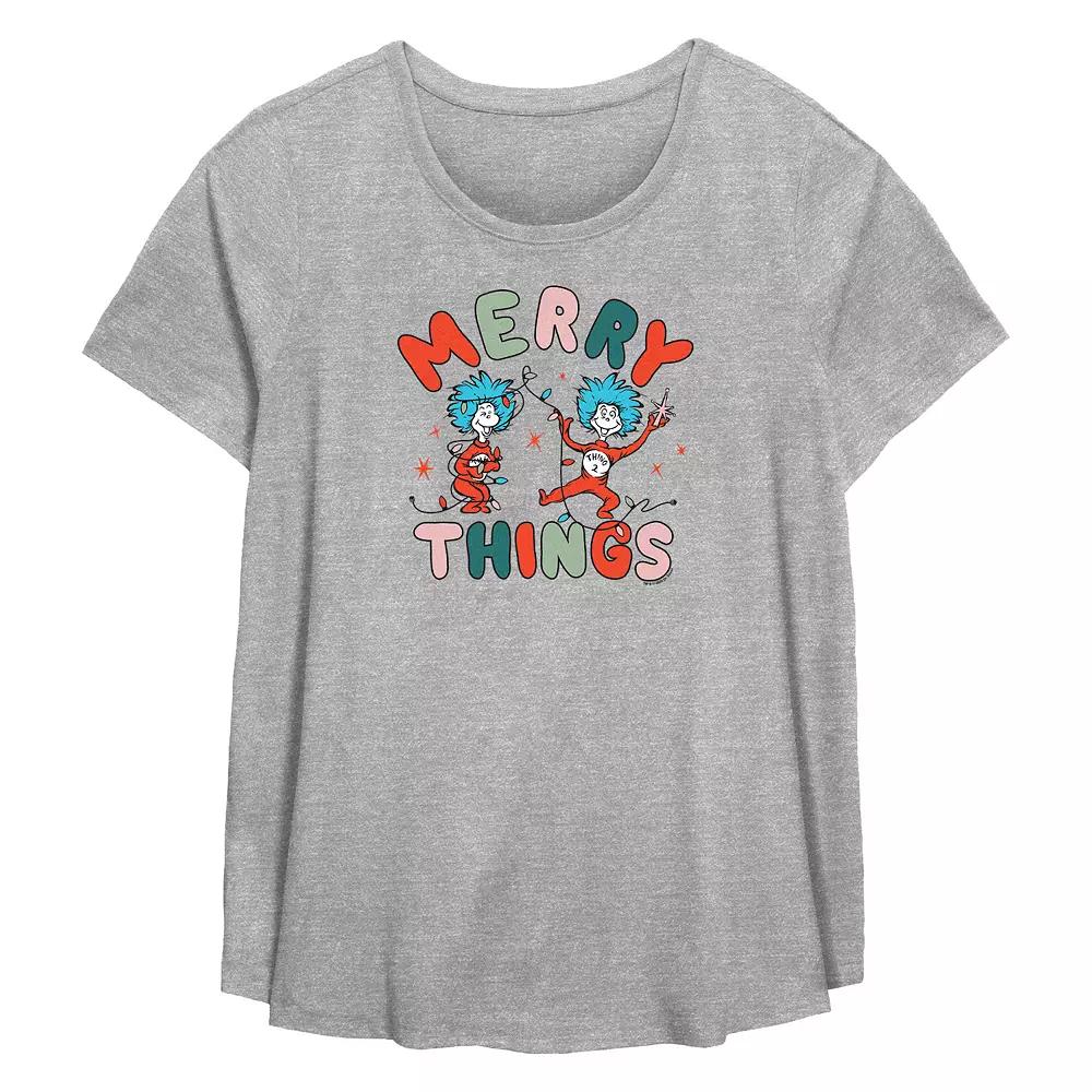 Plus Size Dr. Seuss Thing 1 And Thing 2 Merry Things Flowy Graphic Tee, Womens Grey Gray Product Image