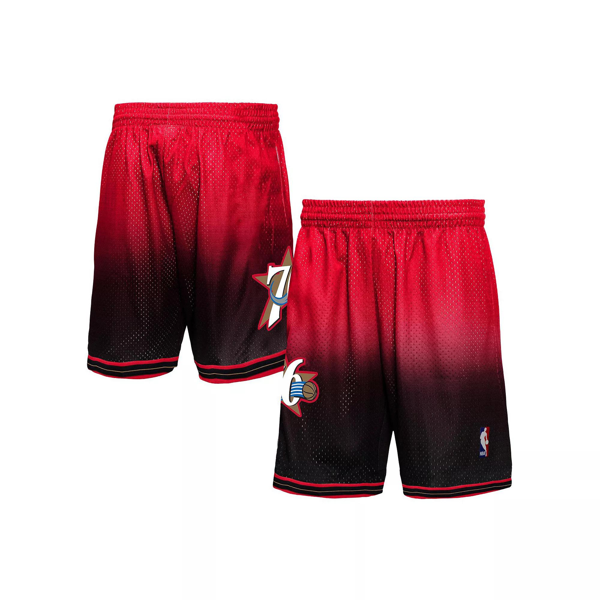 Men's Mitchell & Ness Black/Red Philadelphia 76ers 2000/01 Hardwood Classics Fadeaway Reload 3.0 Swingman Shorts,  Product Image