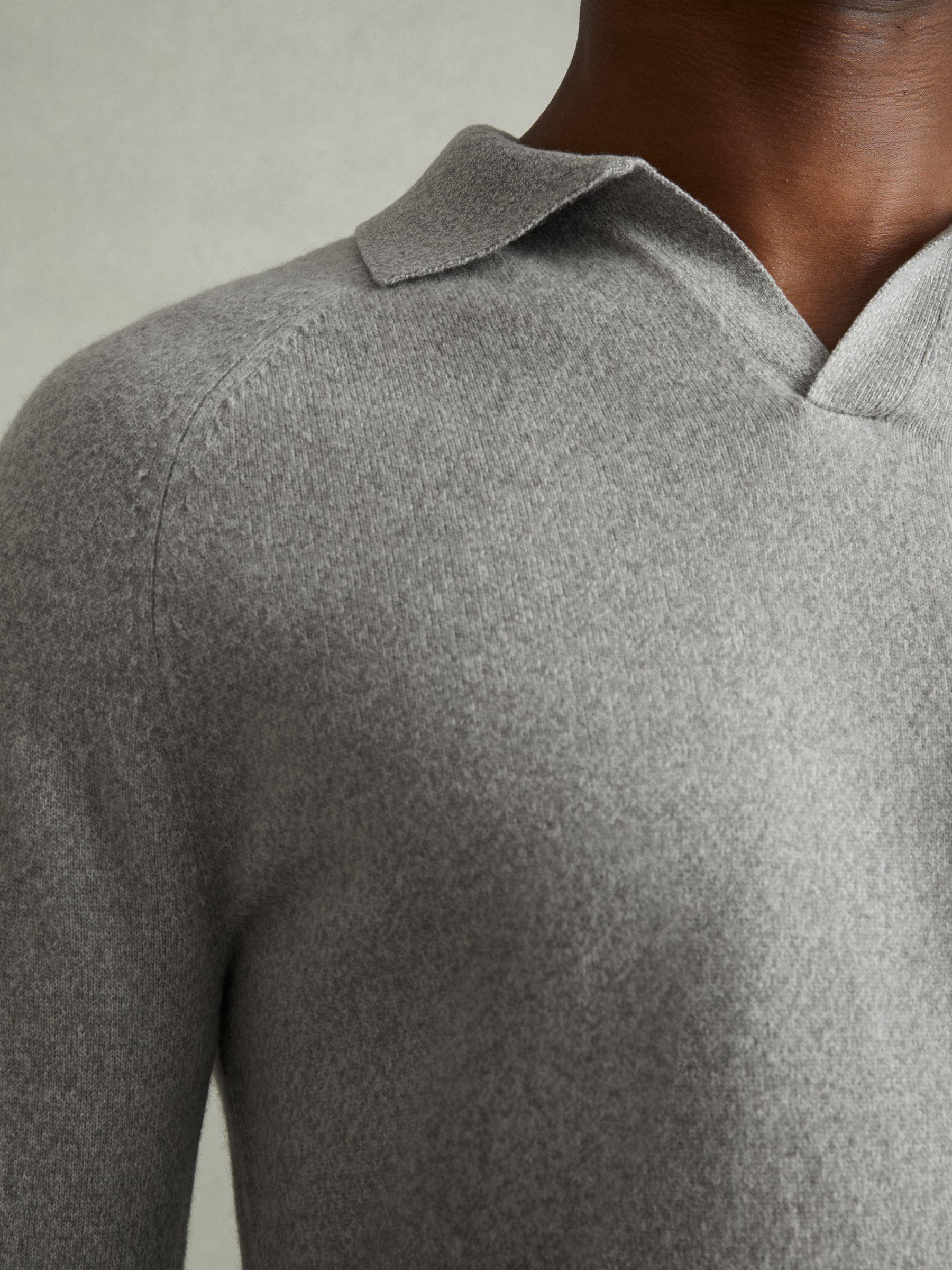 Wool-Cashmere Open-Collar Polo Shirt in Soft Grey Melange Product Image