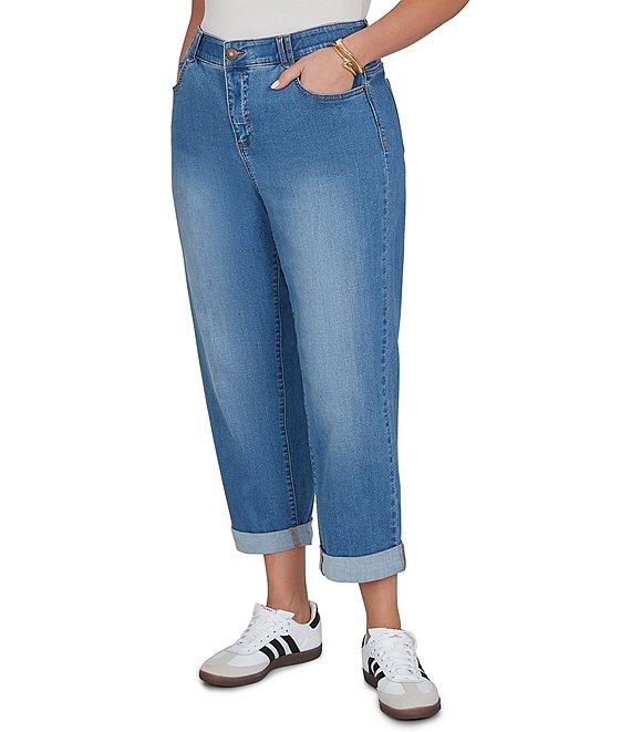 Ruby Rd. Plus Size Ultra-Soft Rolled Hem Girlfriend Jeans Product Image