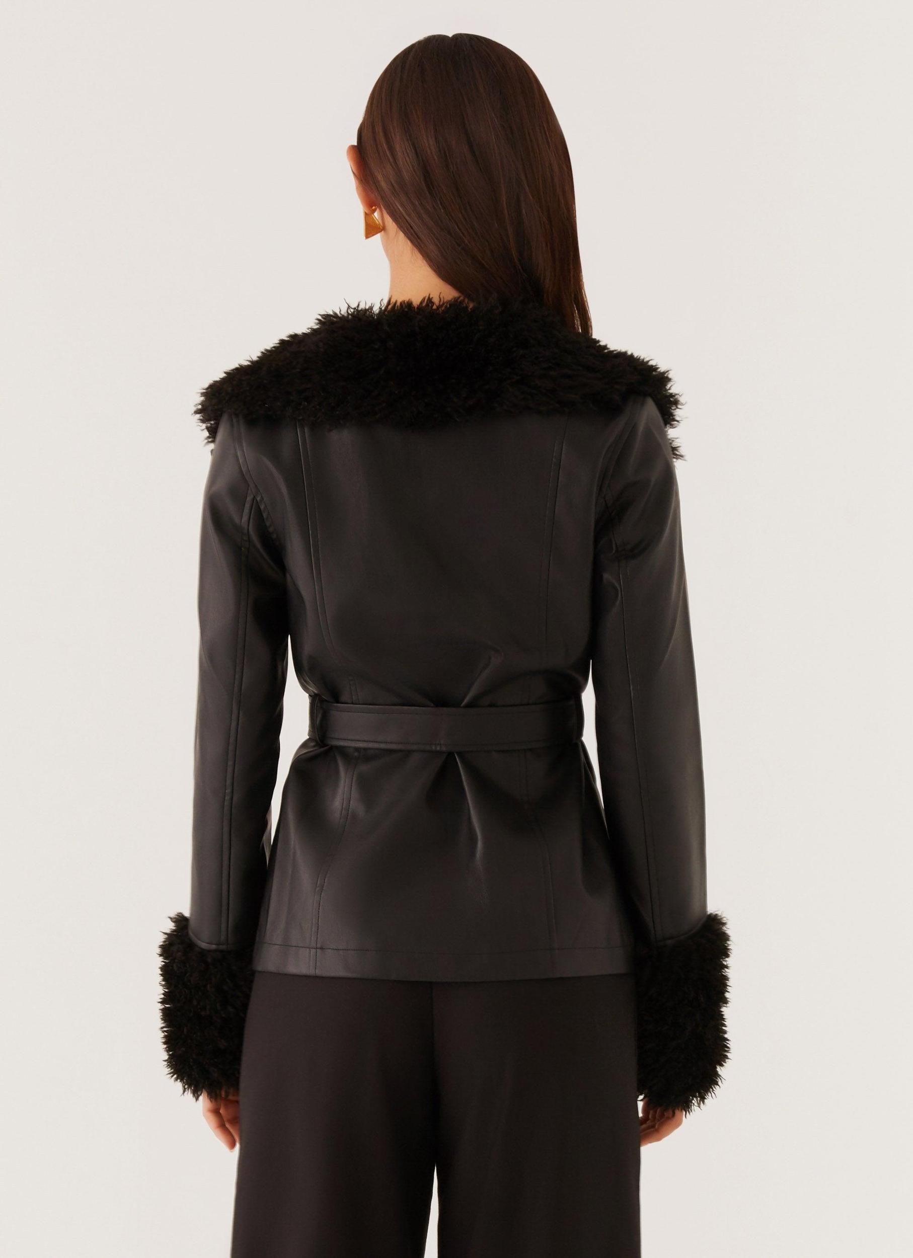 Street Lights Fur Trim Jacket - Black Product Image