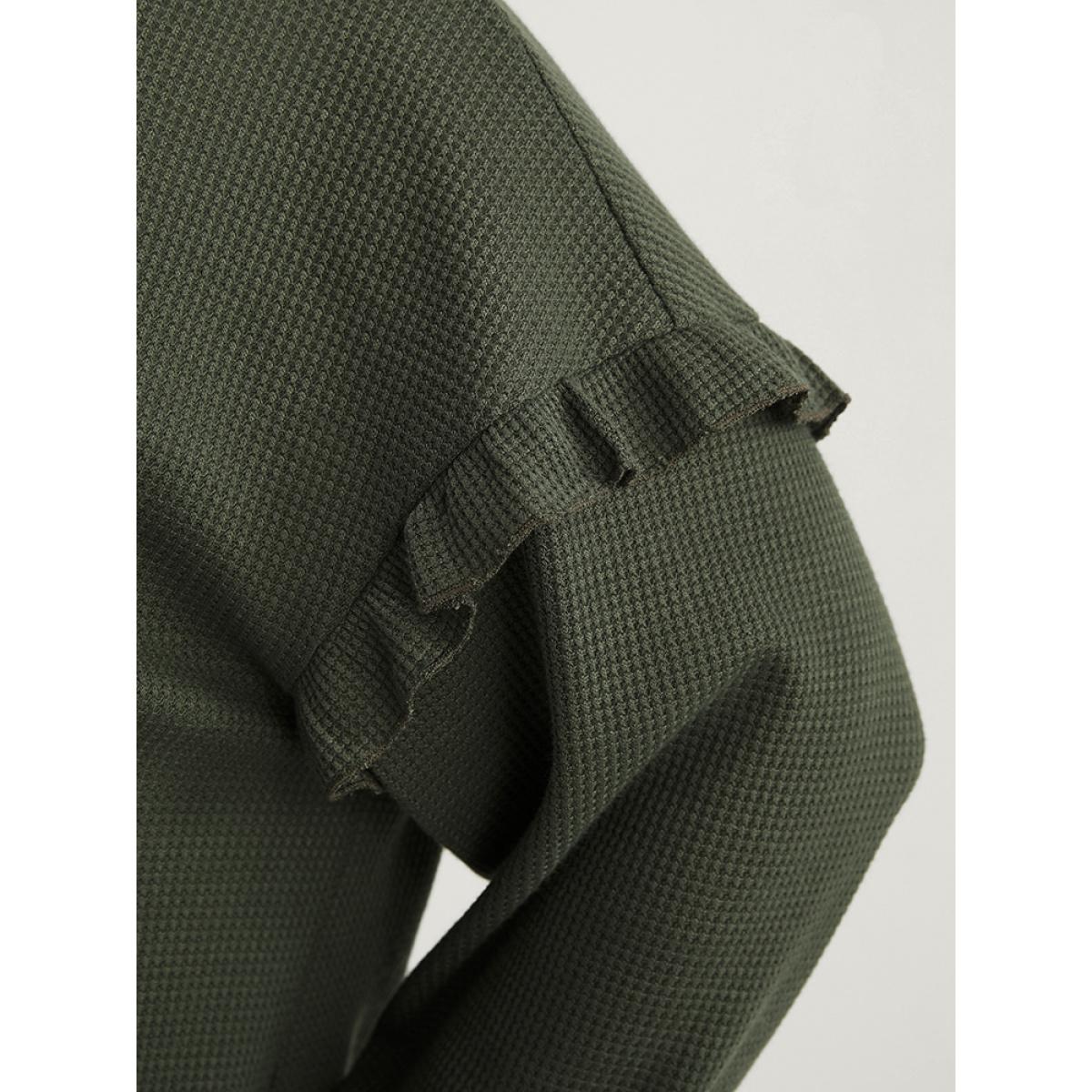 Plus Size Solid V Neck Ruffles Trim Long Tee Sage Women Elegant Ruffles Plain V-neck Dailywear T-shirts BloomChic 22-24/3X Product Image