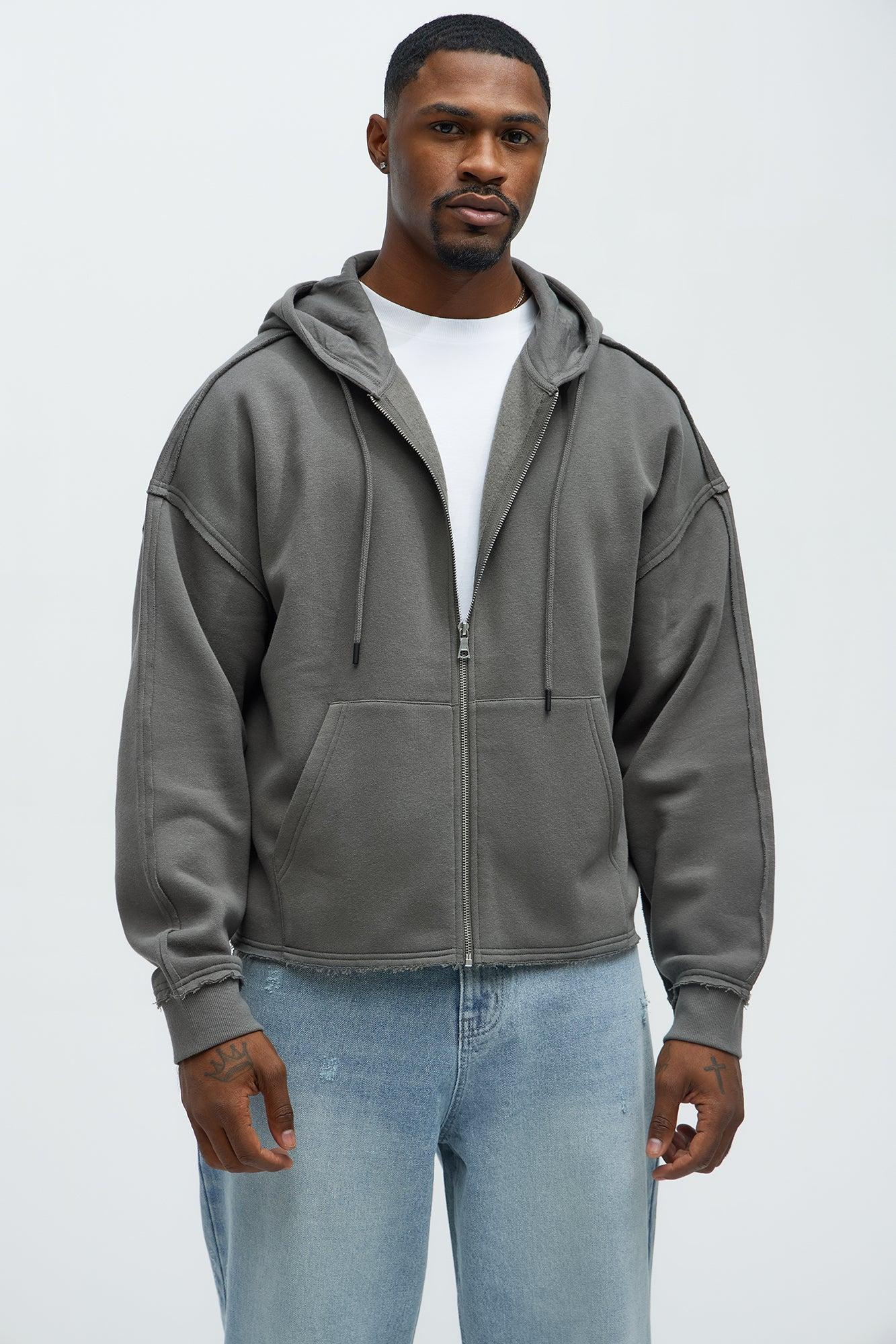 Tyson Oversized Cropped Zip Up Hoodie - Grey Product Image