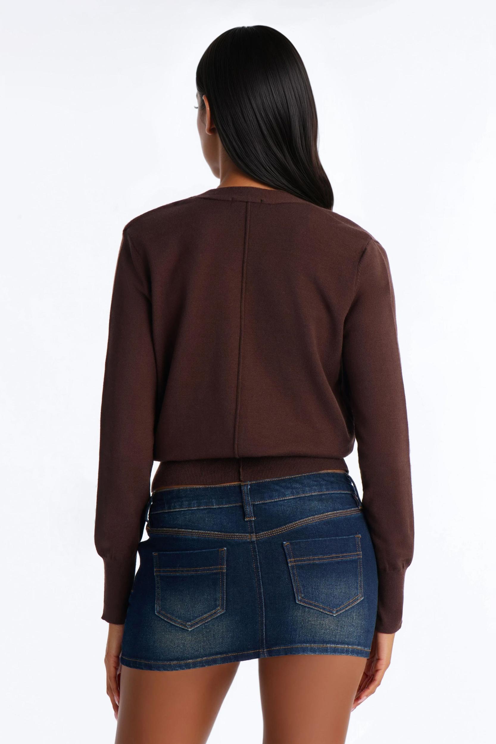 Amelia Shoulder Pads Surplice Sweater Top - Chocolate Female Product Image