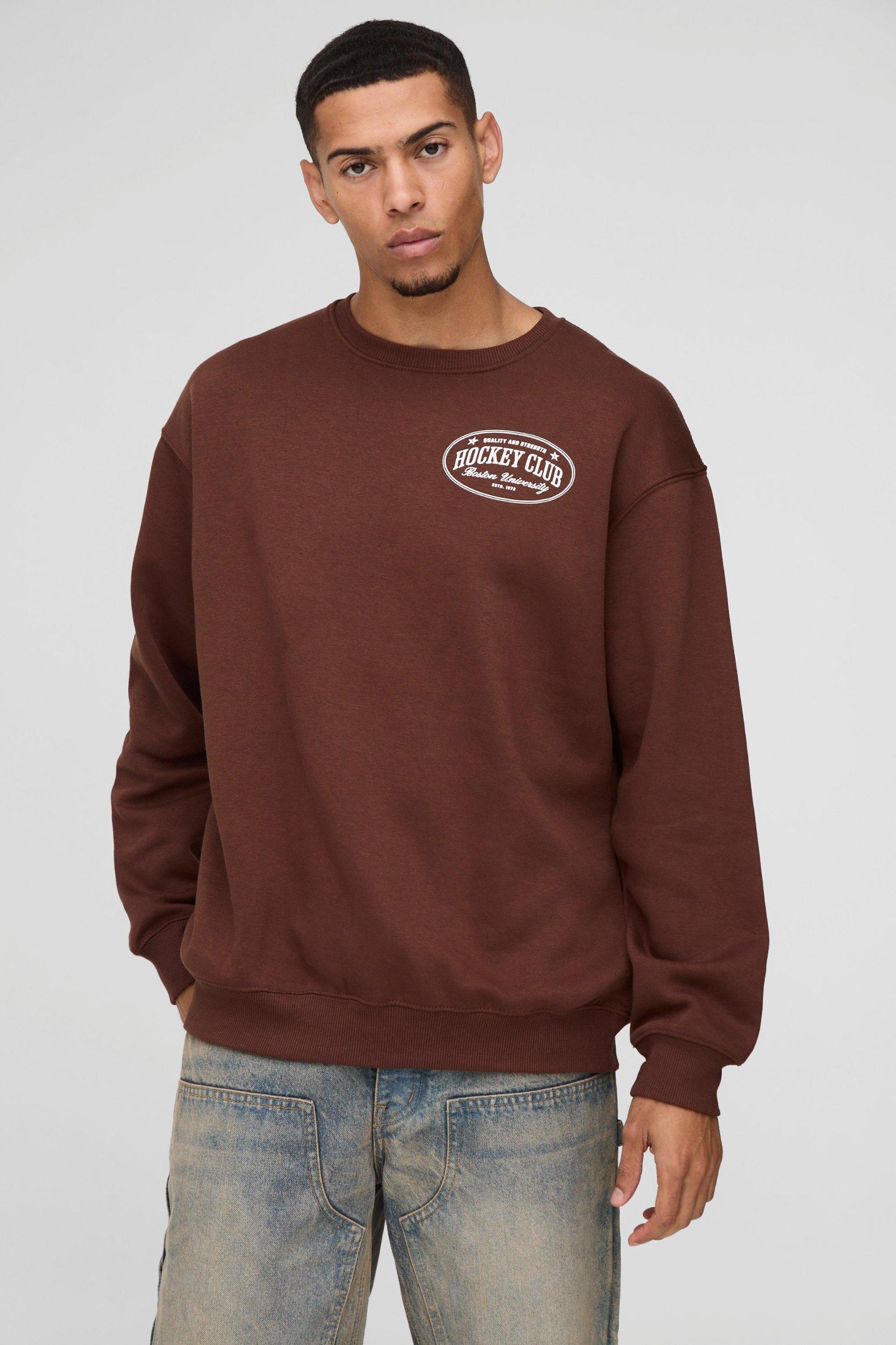 Oversized Hockey Club Graphic Sweatshirt | boohooMAN USA Product Image