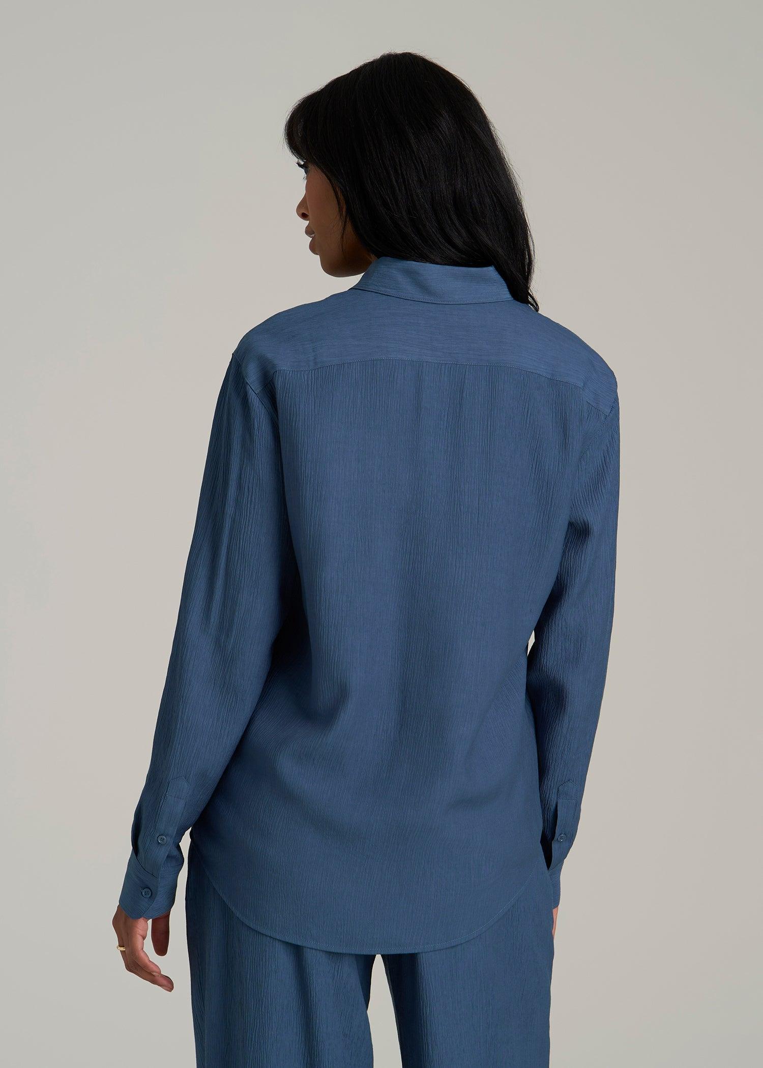 Long Sleeve Crinkle Blouse for Tall Women in Flag Blue Female Product Image