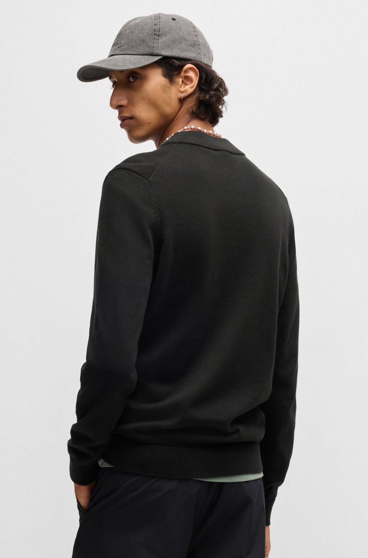 Zip-up cardigan in cotton with stacked logo Product Image