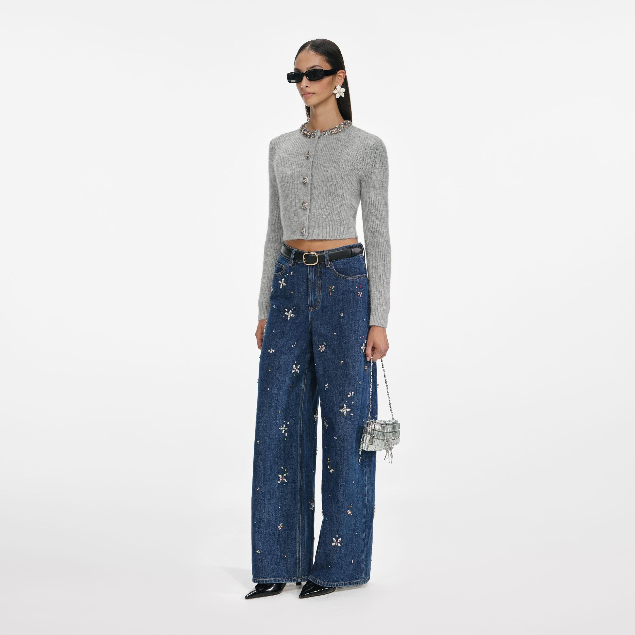 Grey Alpaca Knit Cardigan Product Image