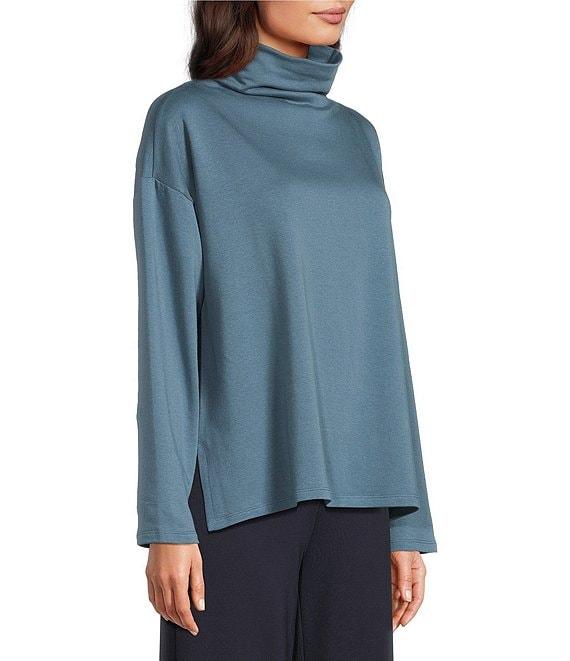 Eileen Fisher Brushed Terry High Funnel Neck Long Sleeve Box Top Product Image