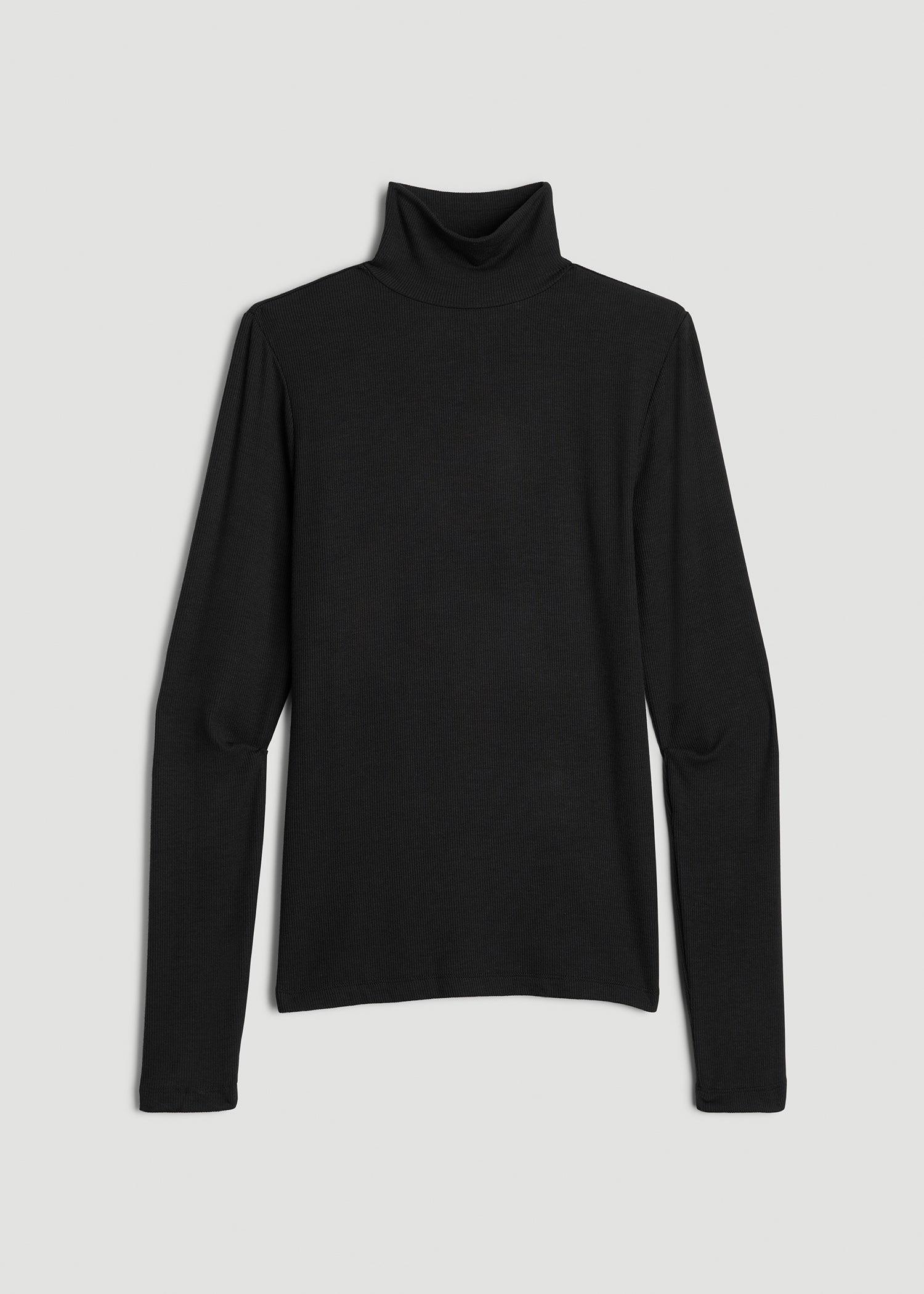 Fitted Long Sleeve Ribbed Turtleneck Tee for Tall Women in Black Female Product Image