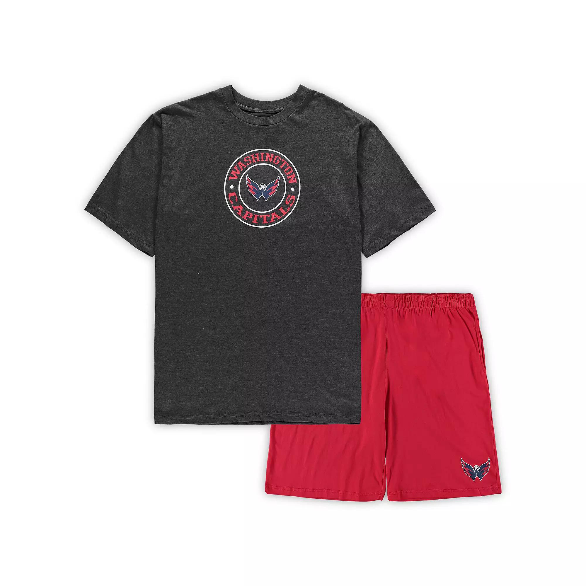 Men's Concepts Sport Red/Heathered Charcoal Washington Capitals Big & Tall T-Shirt & Shorts Sleep Set, Size: XLT Product Image