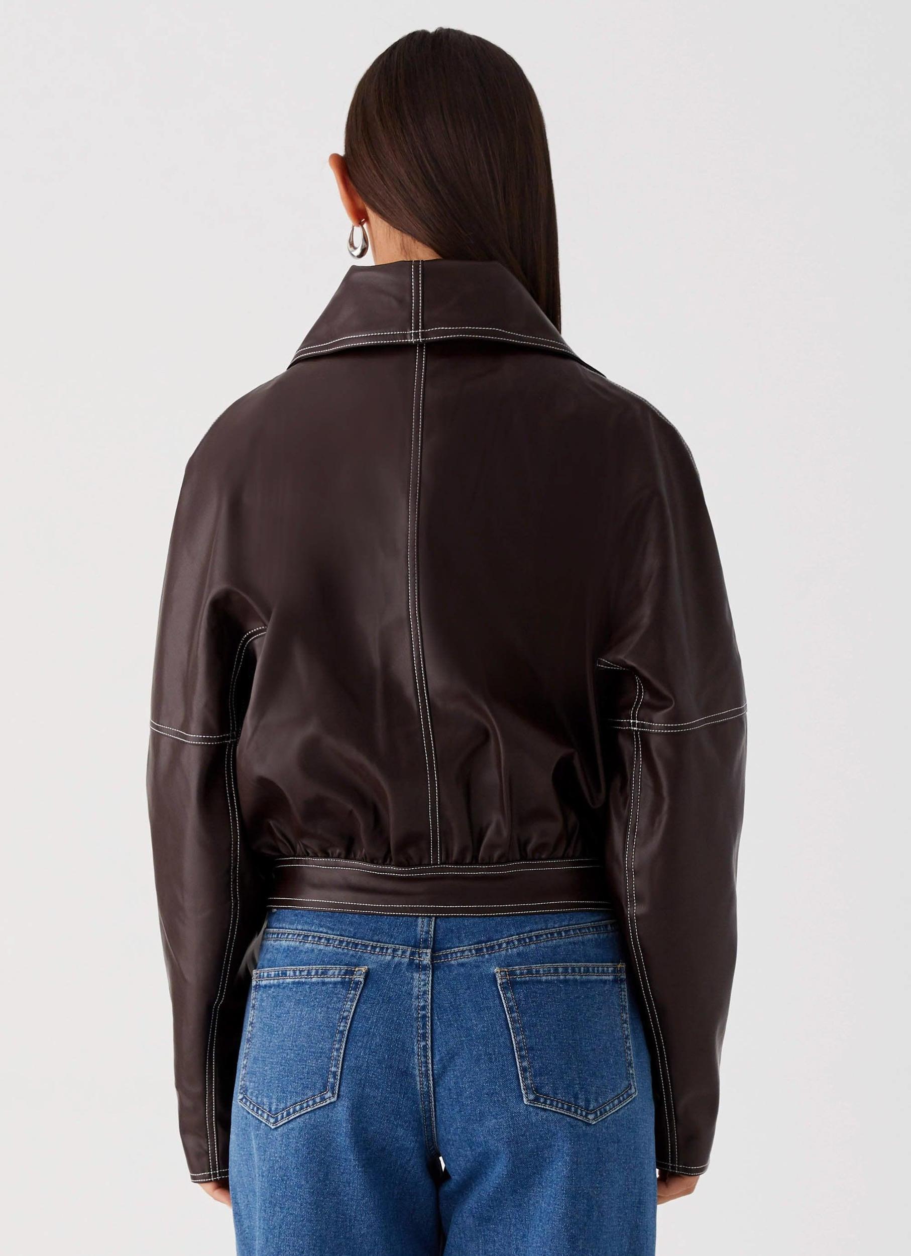 Meant To Be PU Boxy Jacket - Brown Product Image